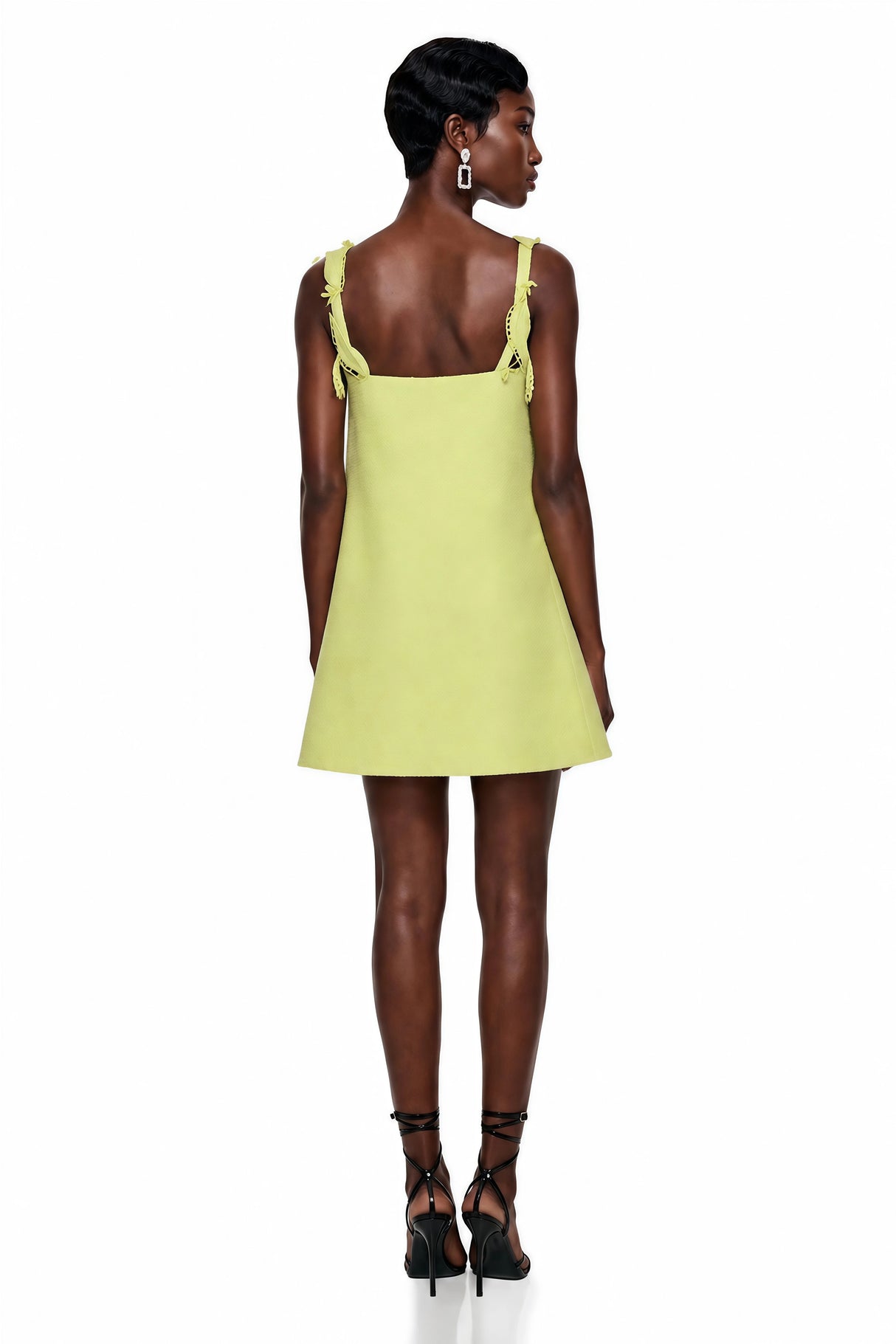Eunice Chartreuse Floral Applique Mini Dress
