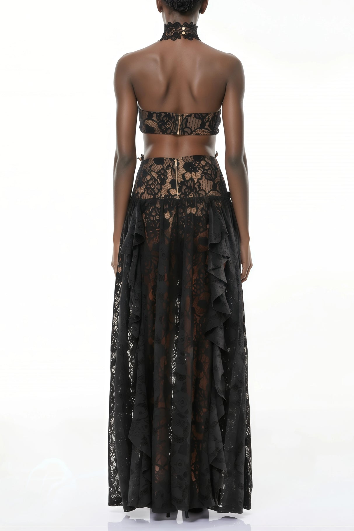 Evelyn Black Halterneck Lace Maxi Dress