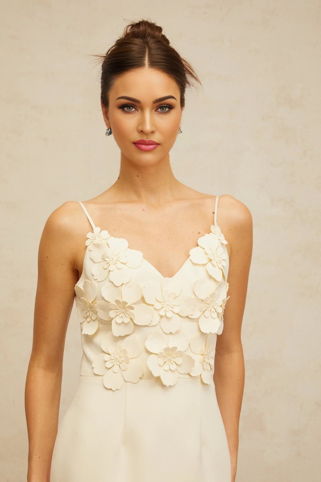 Evelyn Mini Dress White 3D - Petal V - Neck & Cinched Waist