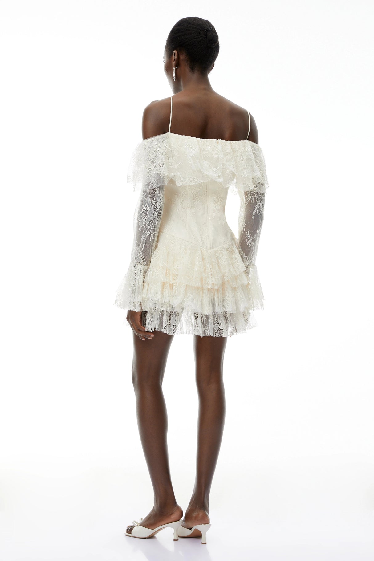 Evelyn Neutral Off Shoulder Tiered Mini Dress