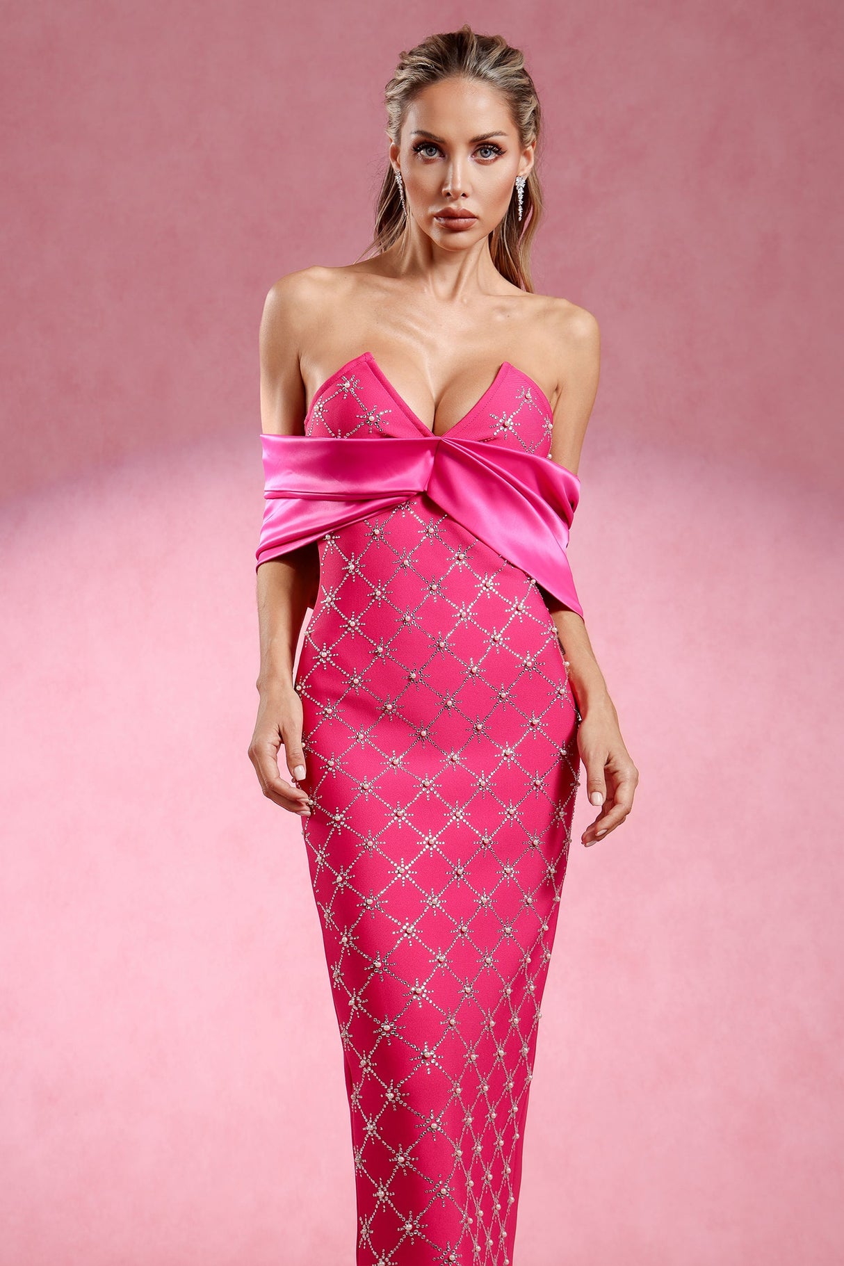 Evelyn Pink Diamond Detail Maxi Dress