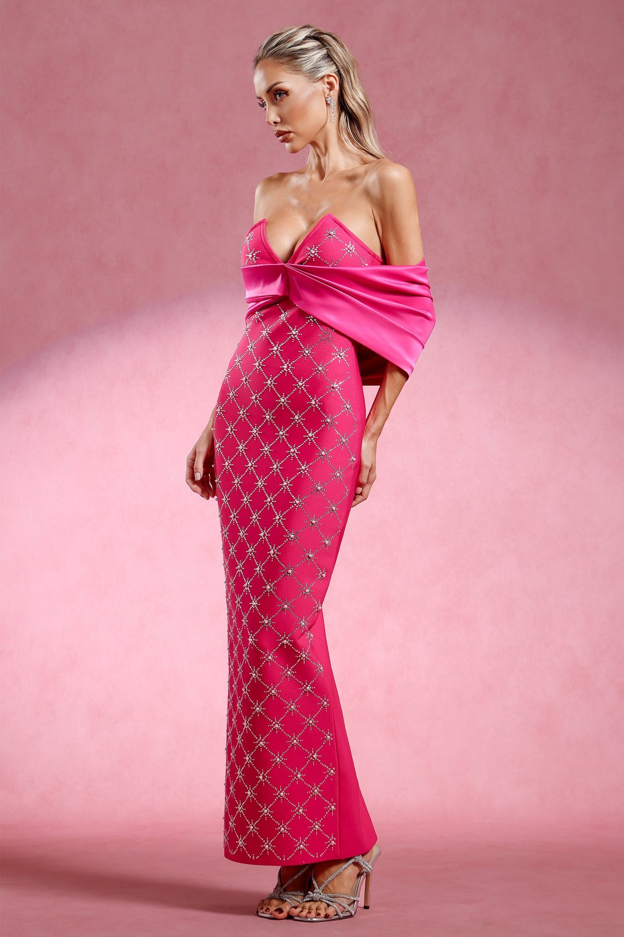 Evelyn Pink Diamond Detail Maxi Dress