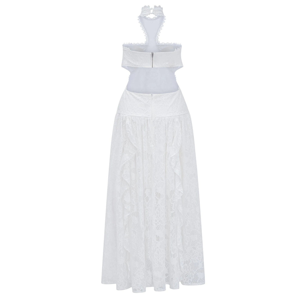 Evelyn White Halterneck Lace Maxi Dress