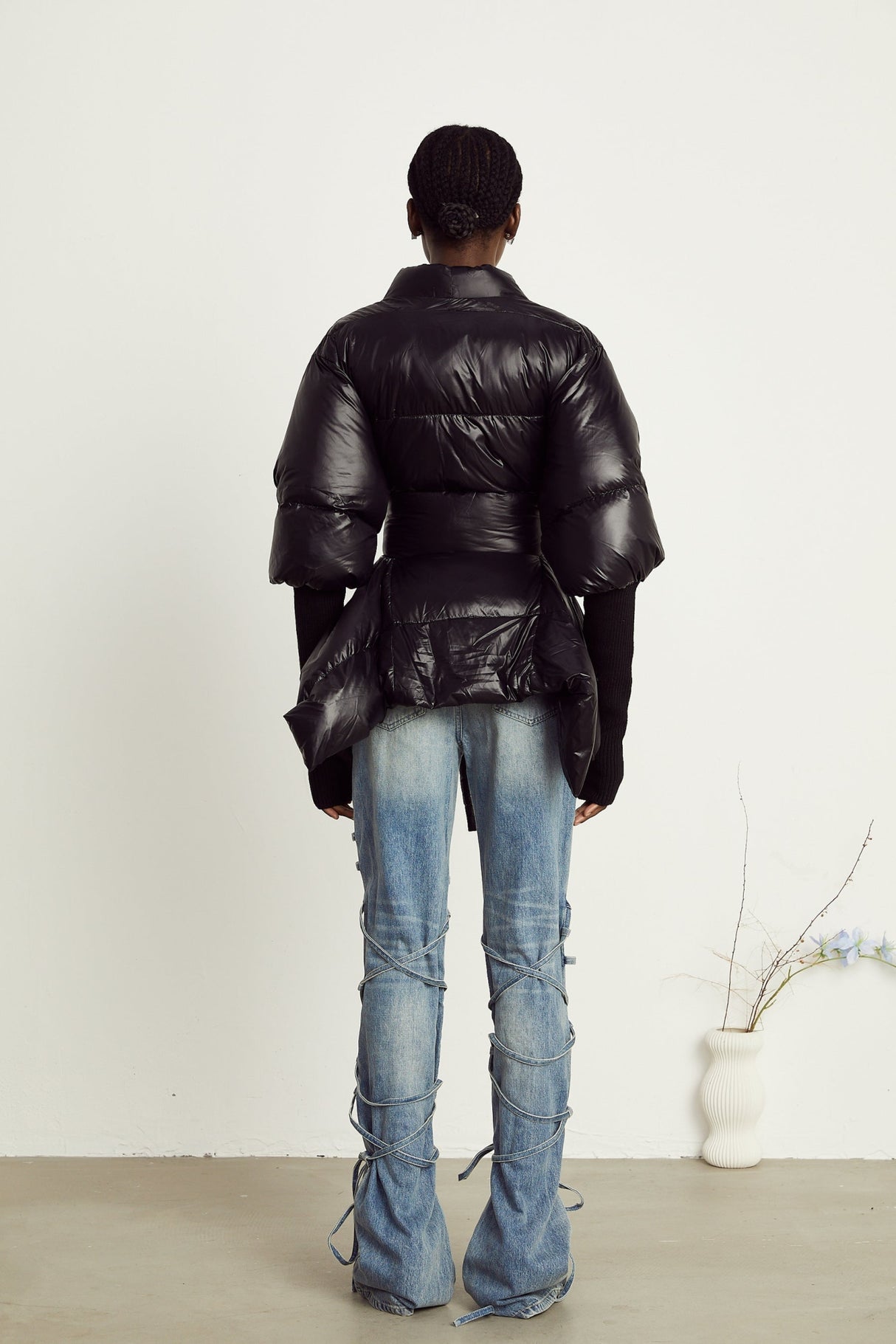 Everleigh Jacket - Padded Design - Knitted Panels - Belted Waist - Asymmetric Hem