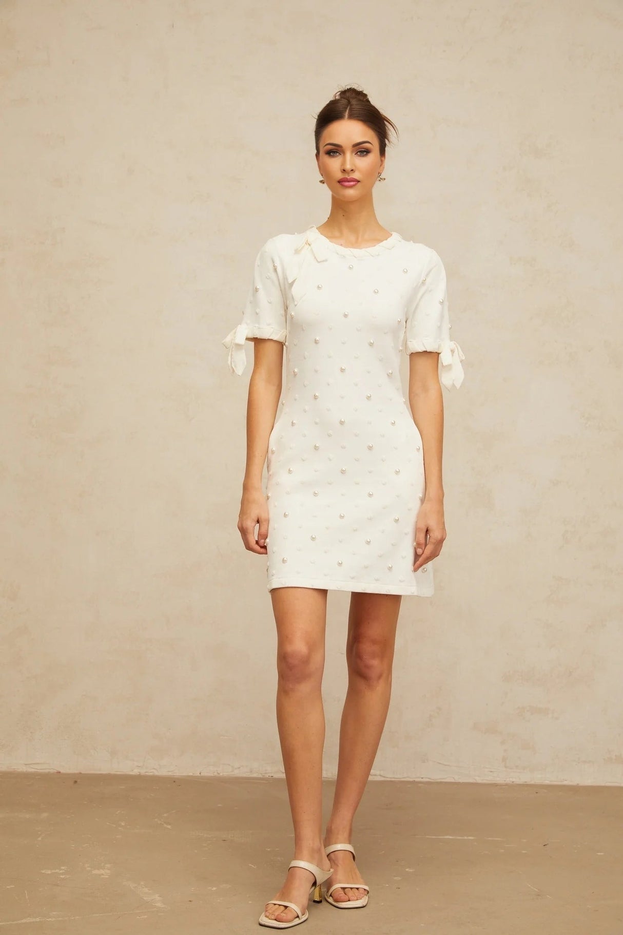 Everleigh Mini Dress White Polka - Dot Heart Cut - Out & Pearl Embellishments