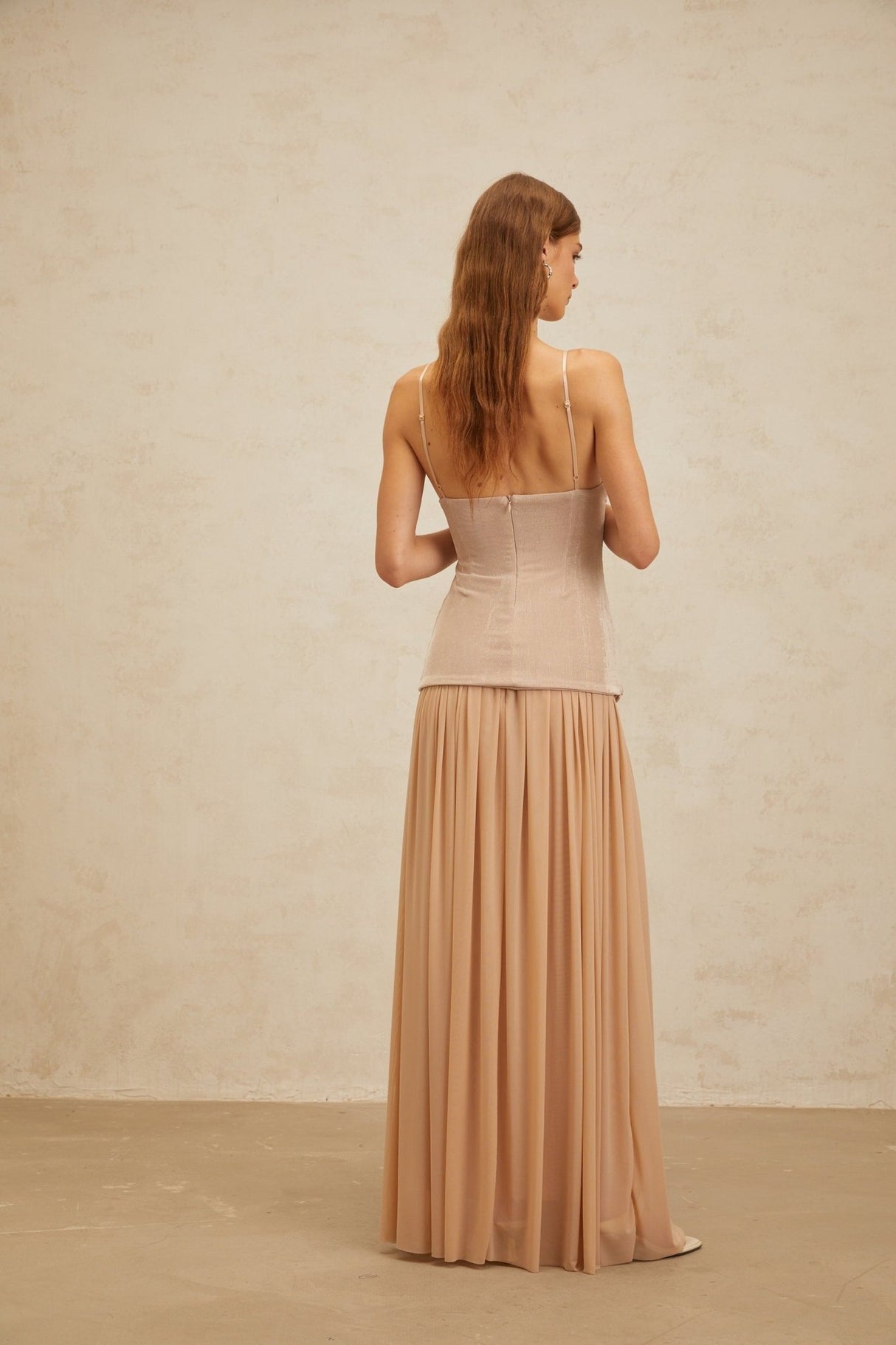 Everleigh Top & Skirt - V - Neck - Adjustable Straps - Brooch Detailing - Pleated Skirt - Maxi Length