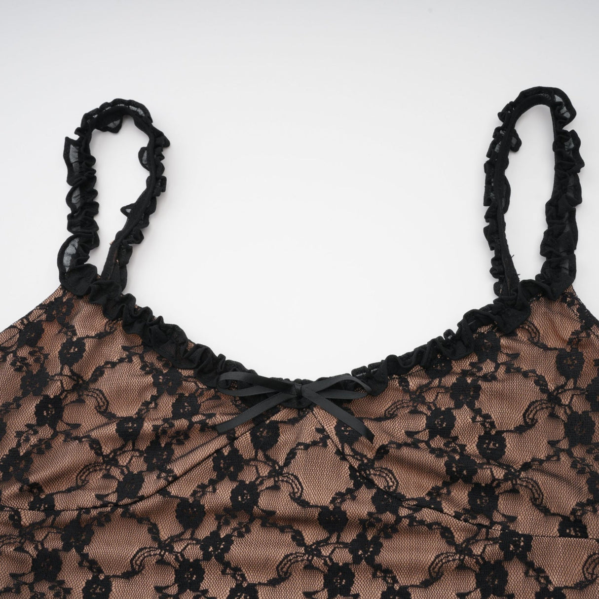 Fabiana Floral Midi Dress - V Neck Low Cut - Spaghetti Straps - Lace Detailing - Bow Accent