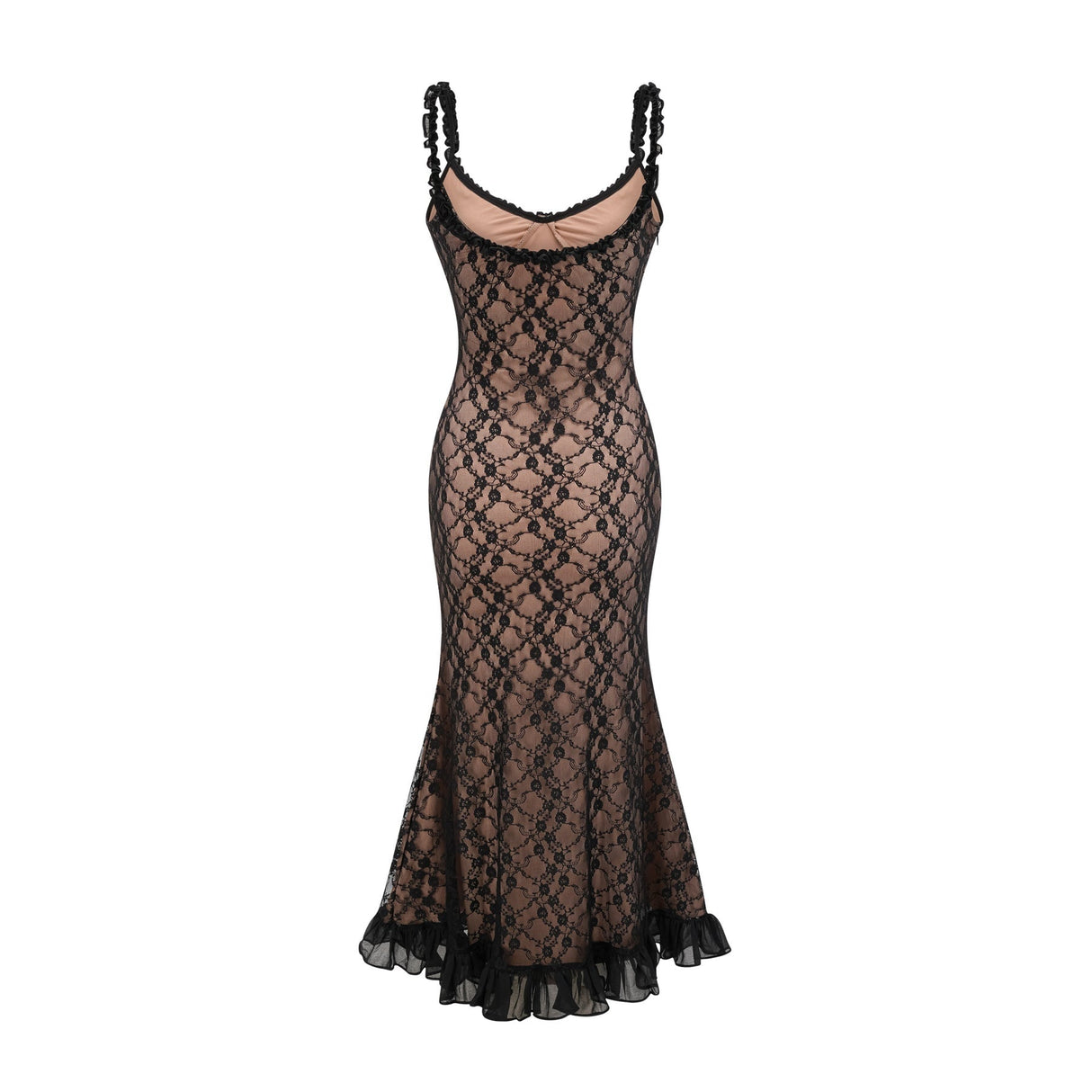 Fabiana Floral Midi Dress - V Neck Low Cut - Spaghetti Straps - Lace Detailing - Bow Accent