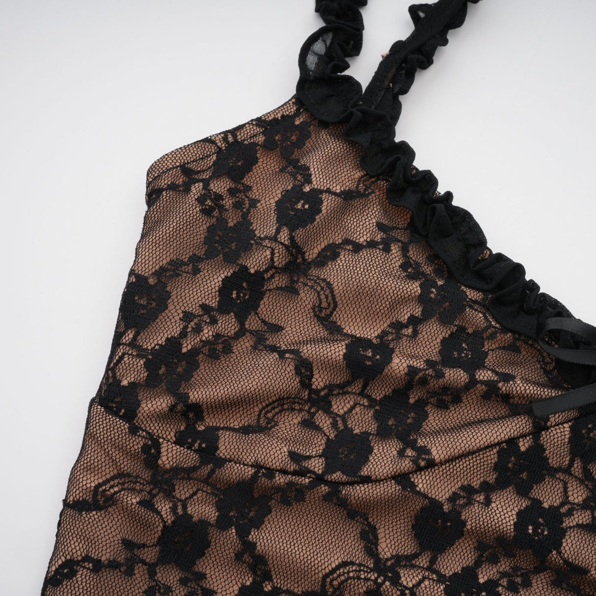 Fabiana Floral Midi Dress - V Neck Low Cut - Spaghetti Straps - Lace Detailing - Bow Accent