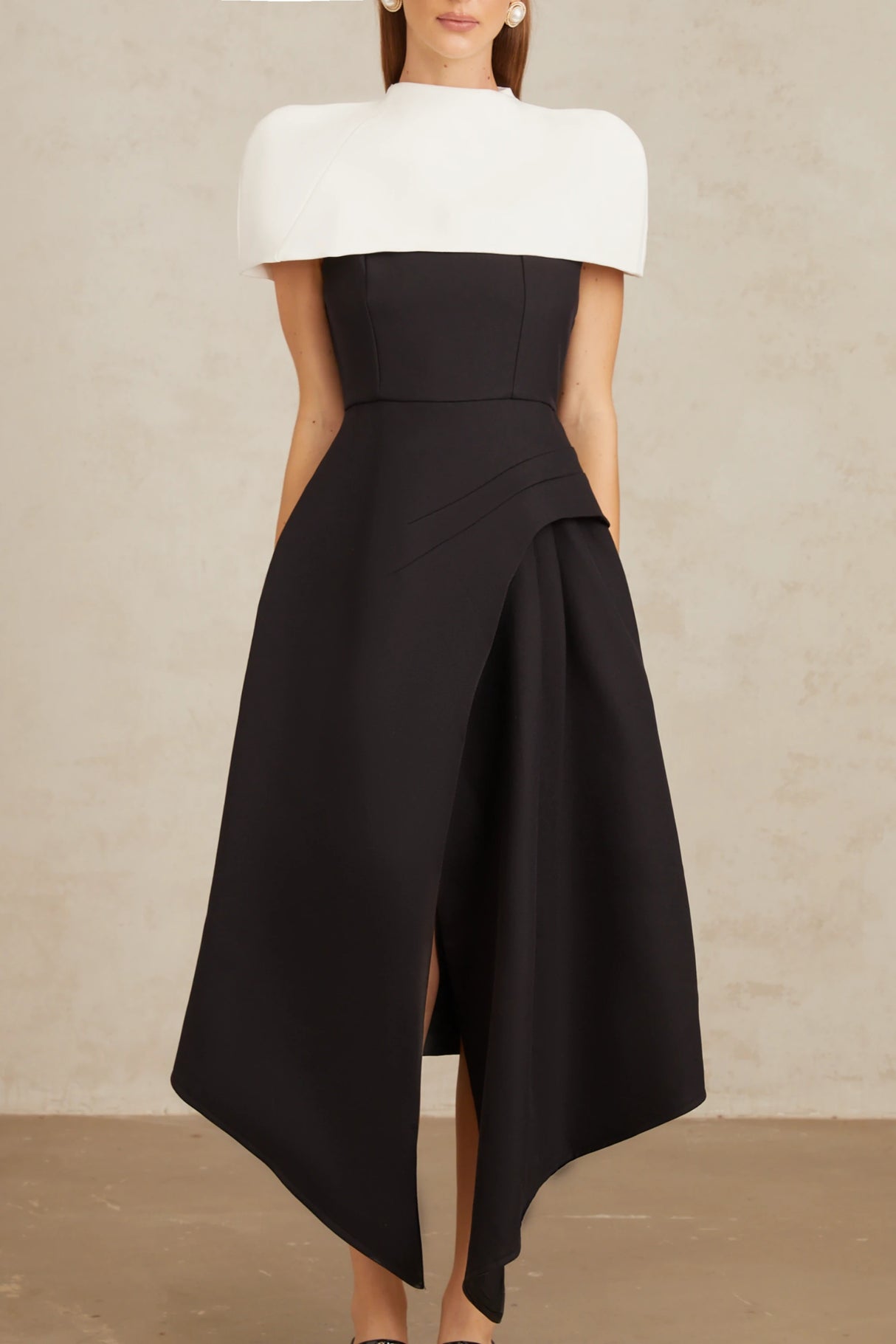 Fabienne Color Block Midi Dress with Shawl Detail