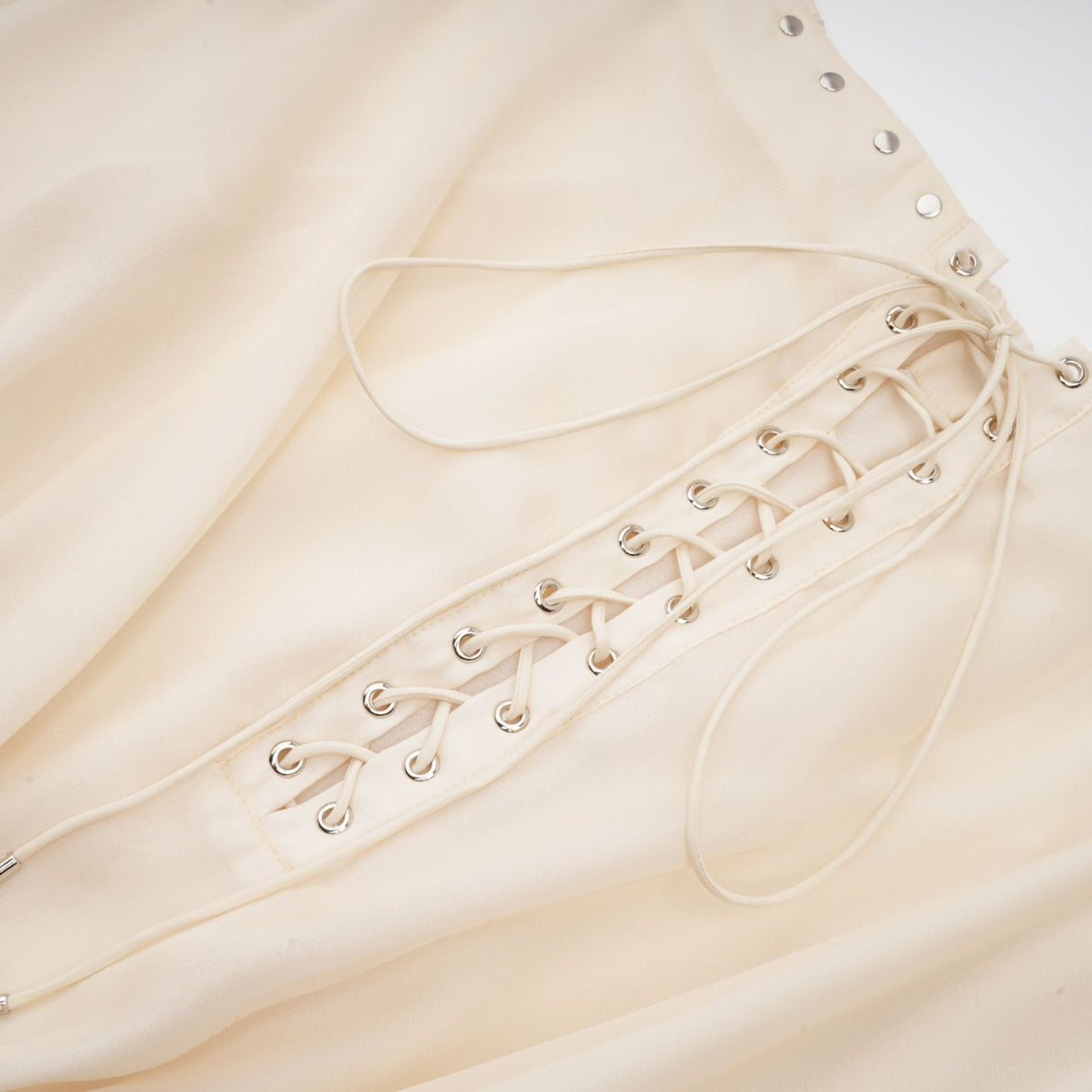 Fabiola Mini Dress - Off the Shoulder - Double Layered - Front Tie Fastening - Lace - Up Detail - Flared Hem