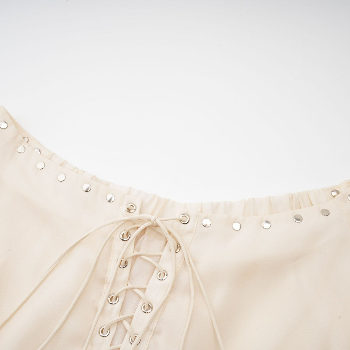 Fabiola Mini Dress - Off the Shoulder - Double Layered - Front Tie Fastening - Lace - Up Detail - Flared Hem