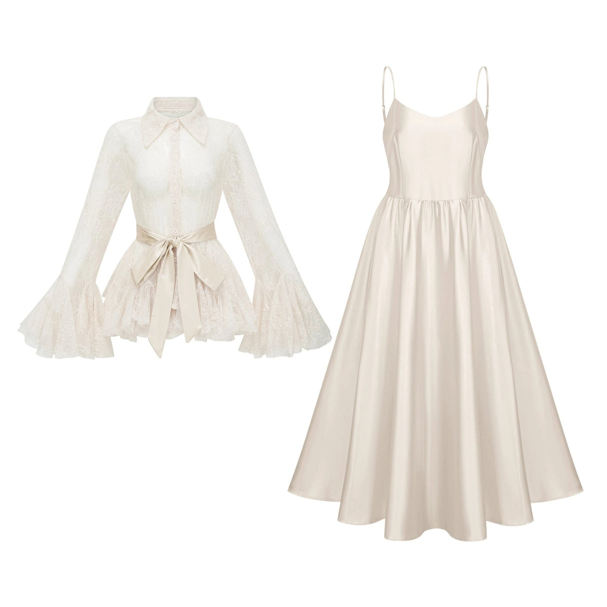 Fadila Neutral SemiSheer Blouse Dress Set
