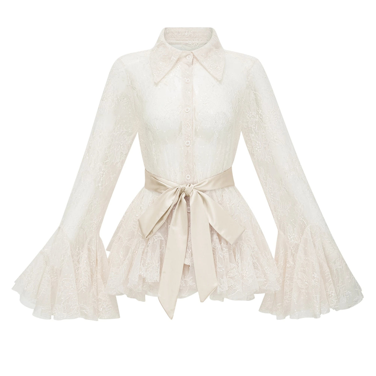 Fadila Neutral SemiSheer Blouse Dress Set