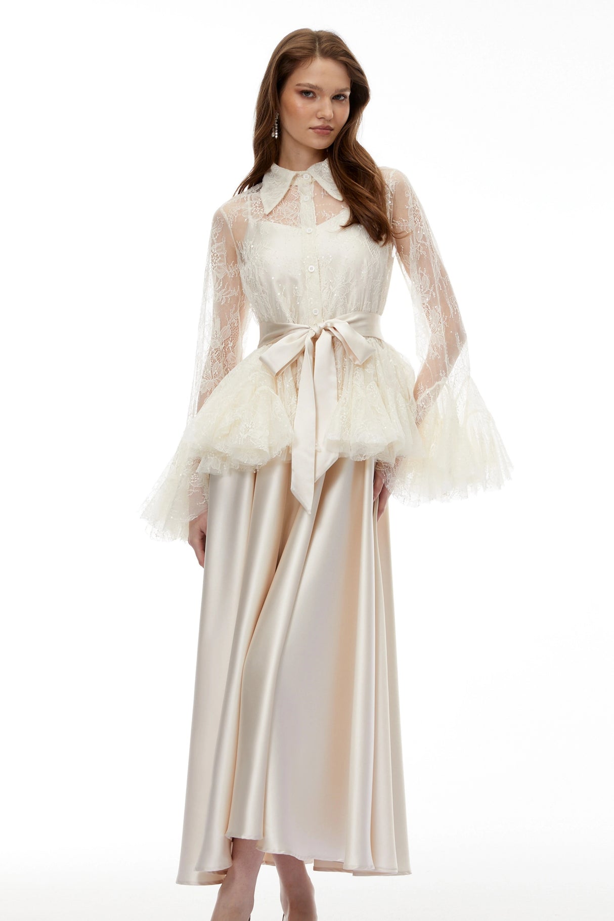 Fadila Neutral SemiSheer Blouse Dress Set
