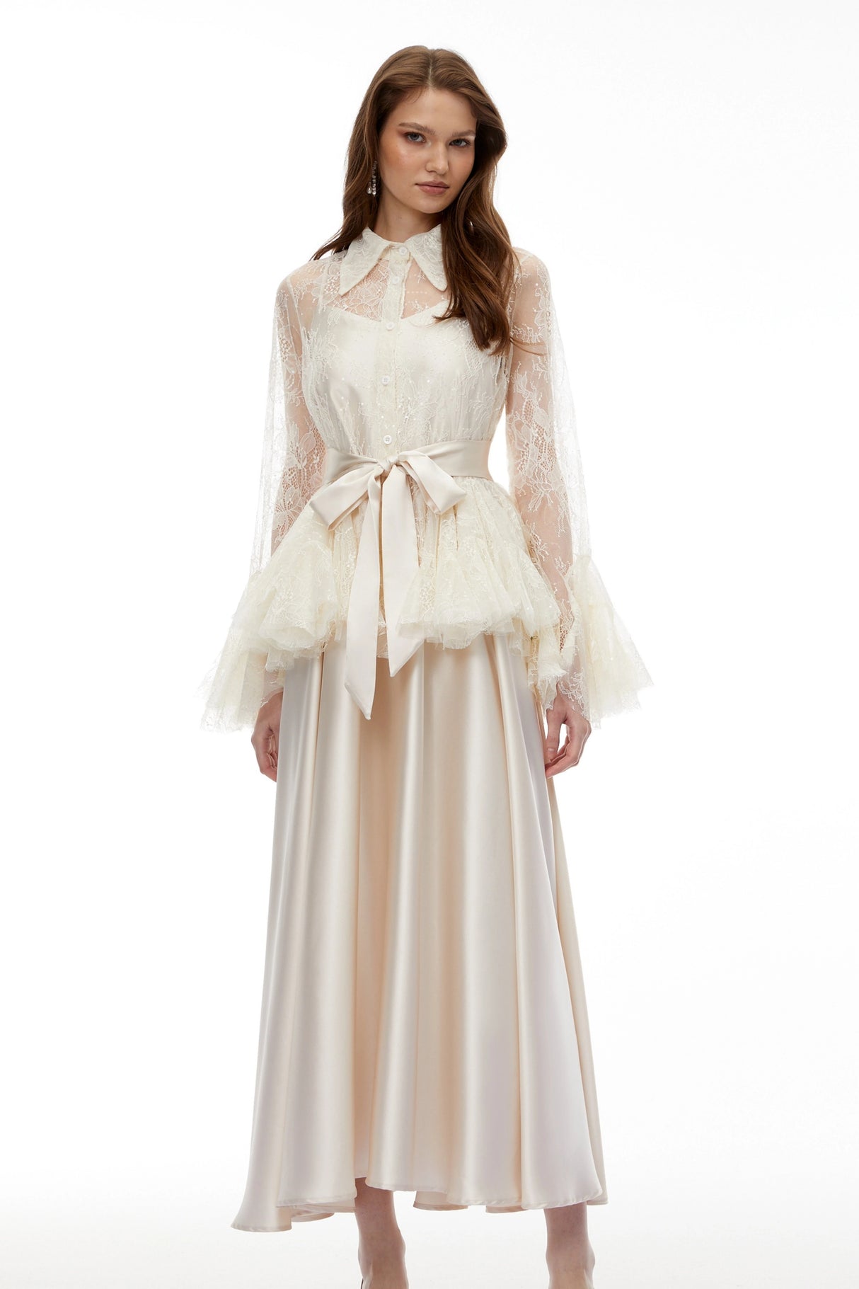 Fadila Neutral SemiSheer Blouse Dress Set