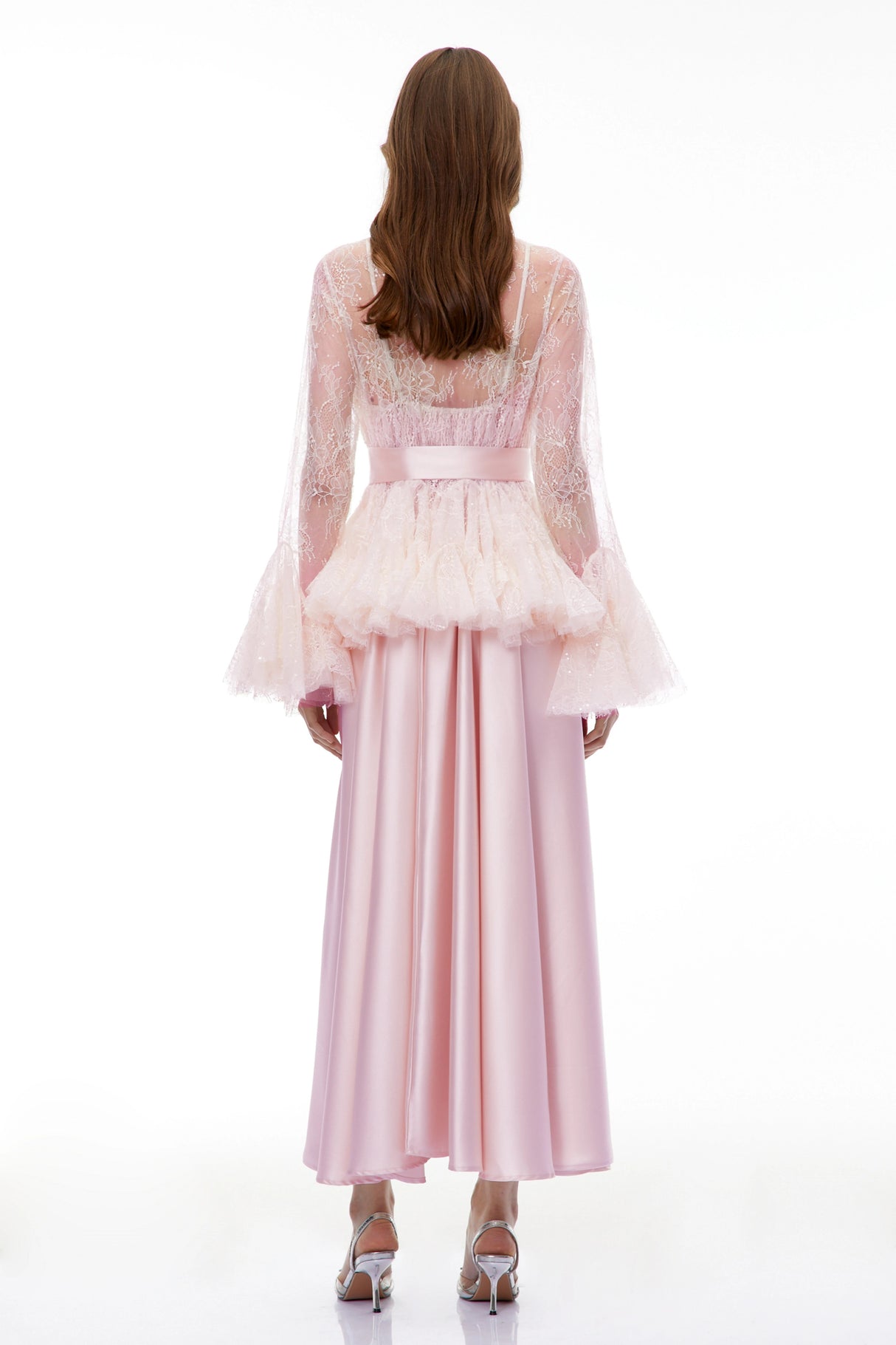 Fadila Pink SemiSheer Blouse Dress Set