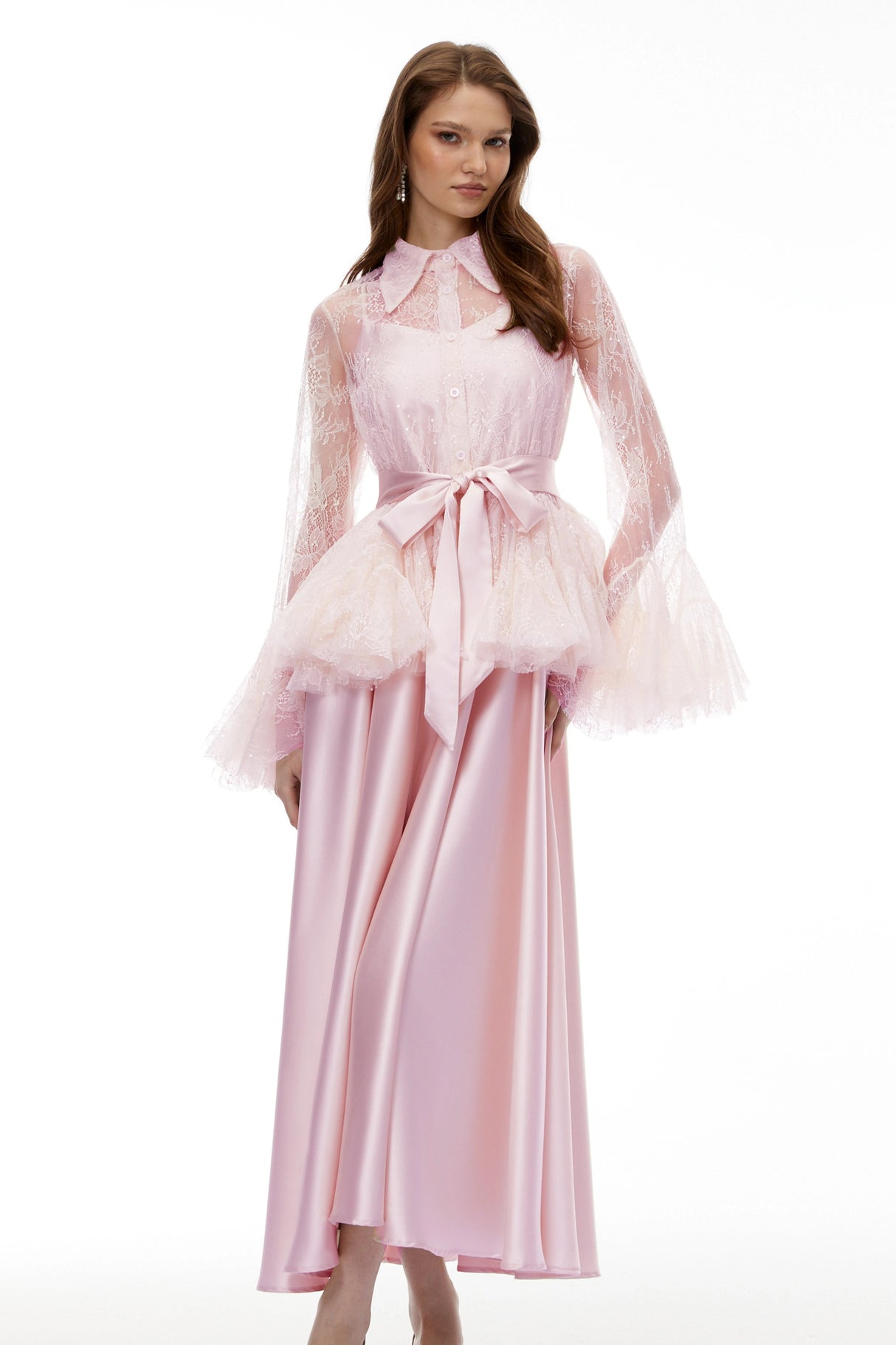 Fadila Pink SemiSheer Blouse Dress Set