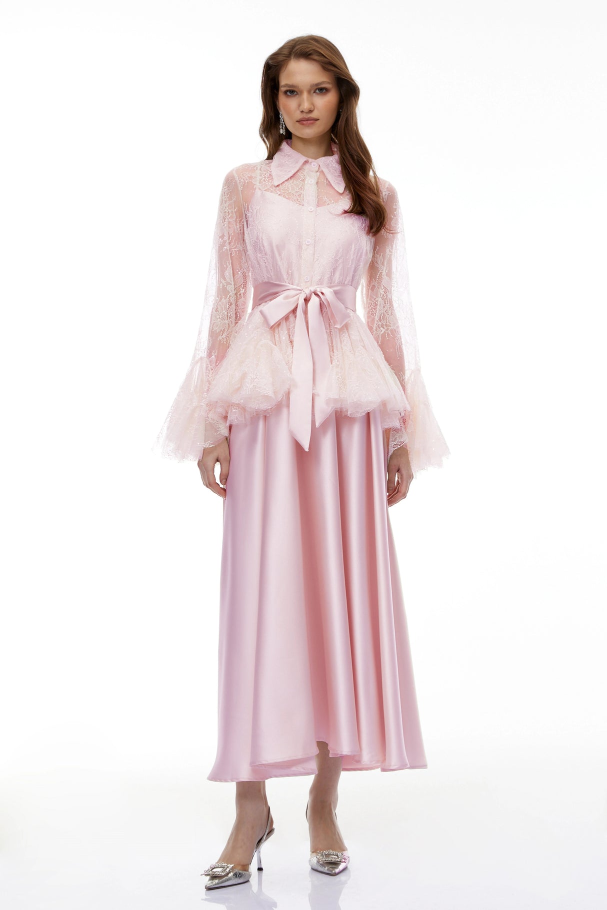 Fadila Pink SemiSheer Blouse Dress Set