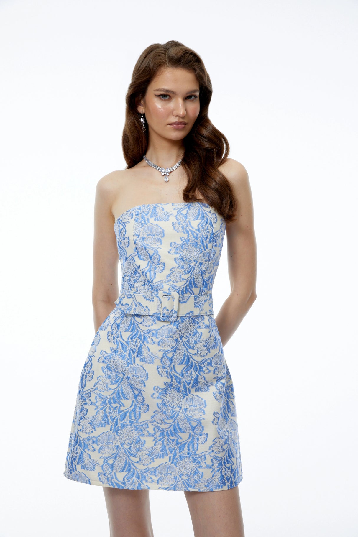 Fahire Blue Floral Print Mini Dress
