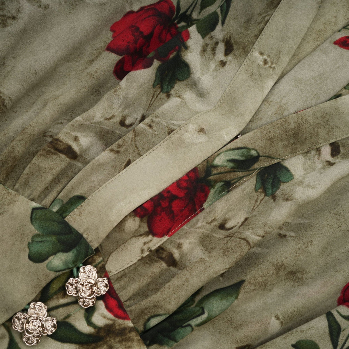 Faith Floral Midi Dress - V - Neck Design - Short Sleeve - Pleated Detailing - Front Button Closure