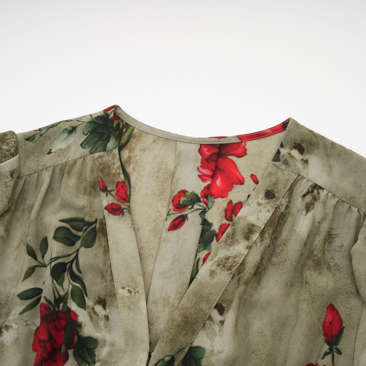 Faith Floral Midi Dress - V - Neck Design - Short Sleeve - Pleated Detailing - Front Button Closure