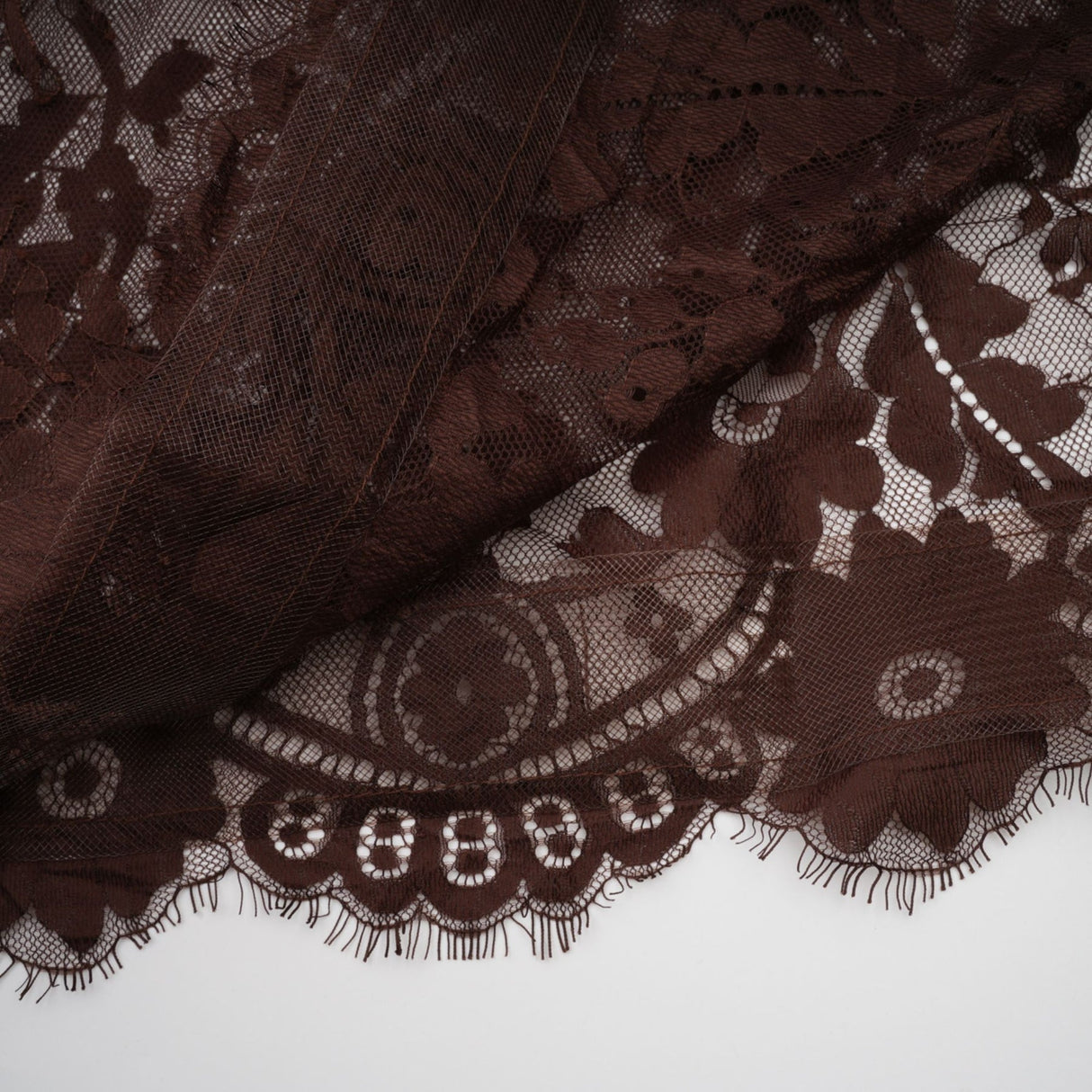 Faith Midi Dress - Long Sleeves - Chantilly Lace - Self - Tie Design - Asymmetric Hemline