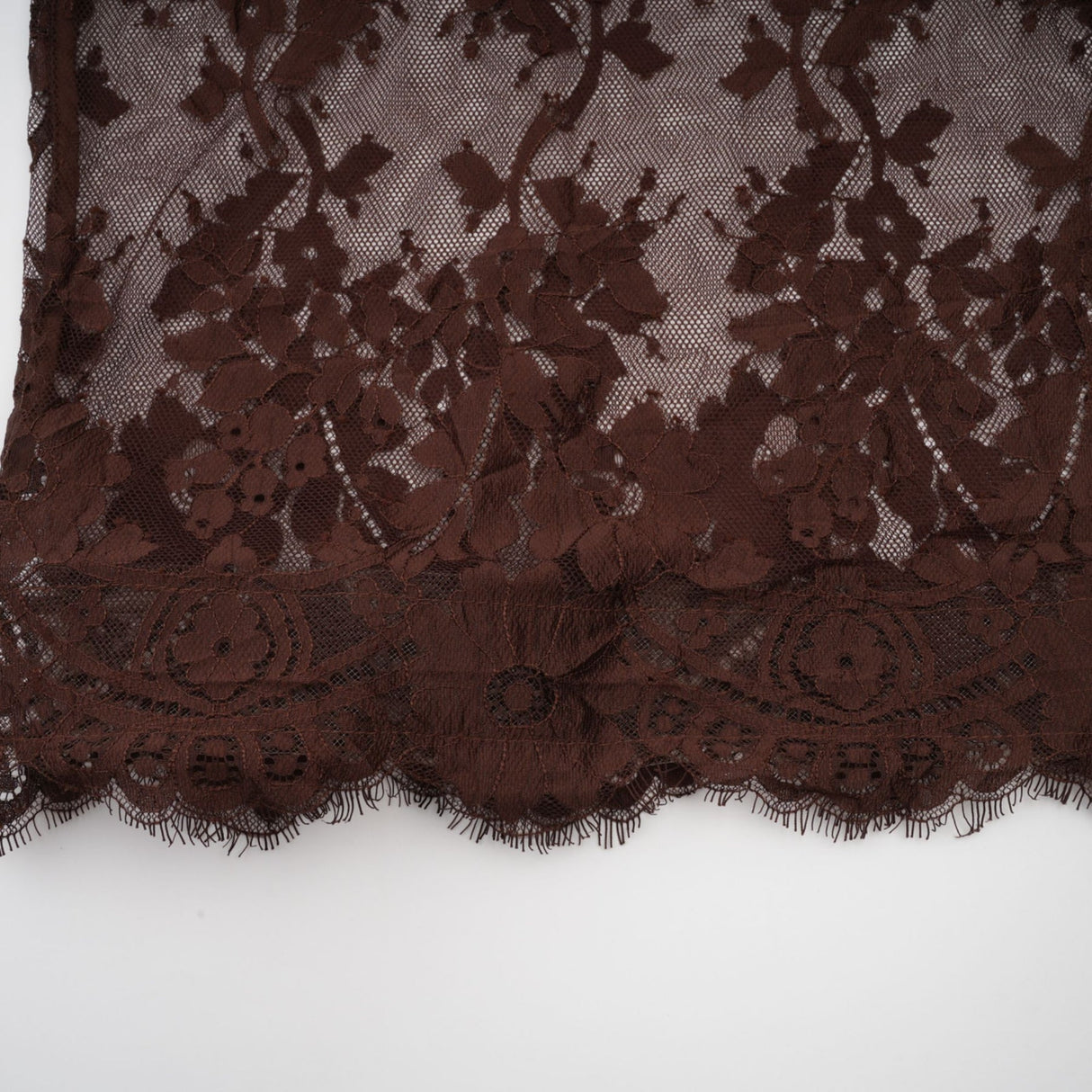 Faith Midi Dress - Long Sleeves - Chantilly Lace - Self - Tie Design - Asymmetric Hemline