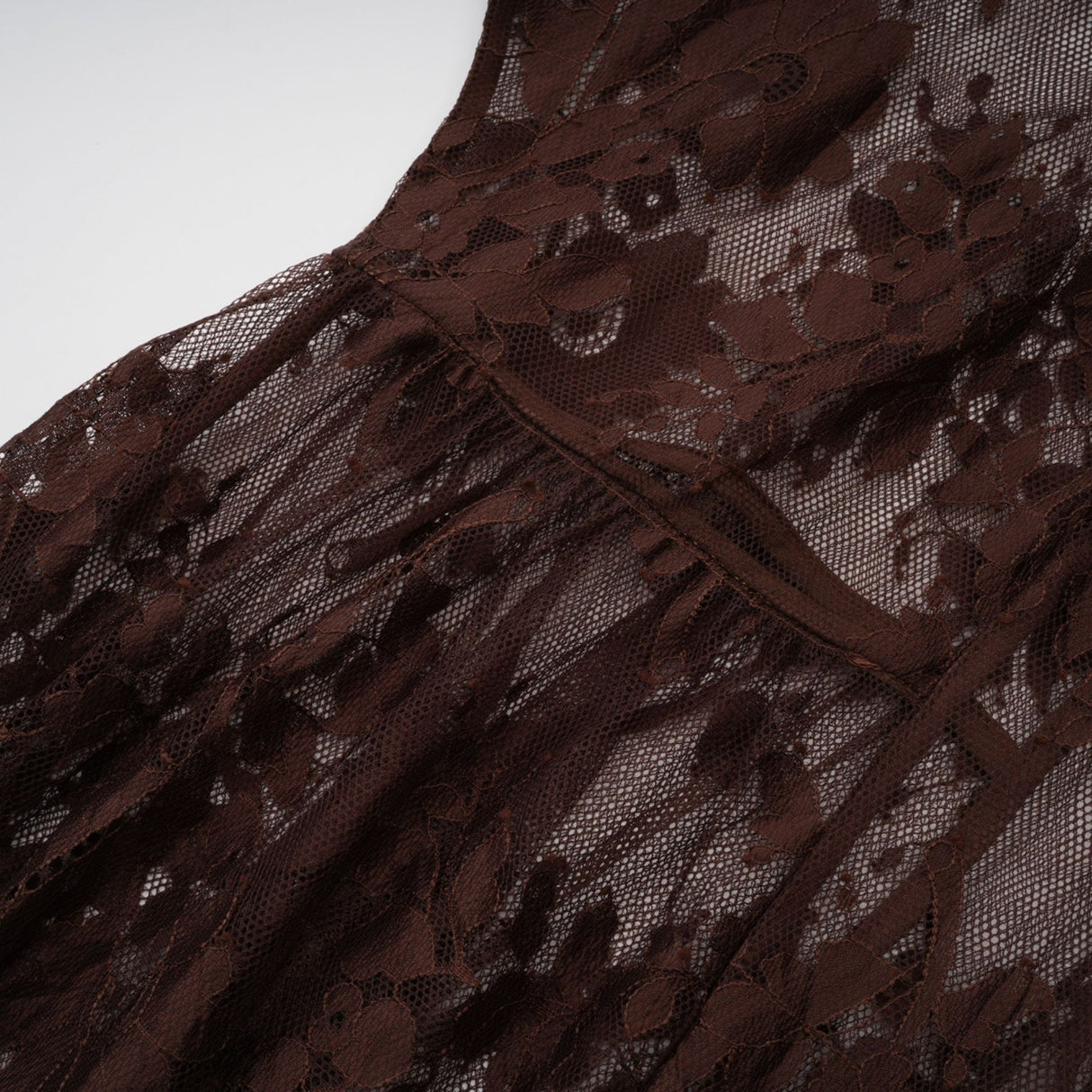 Faith Midi Dress - Long Sleeves - Chantilly Lace - Self - Tie Design - Asymmetric Hemline