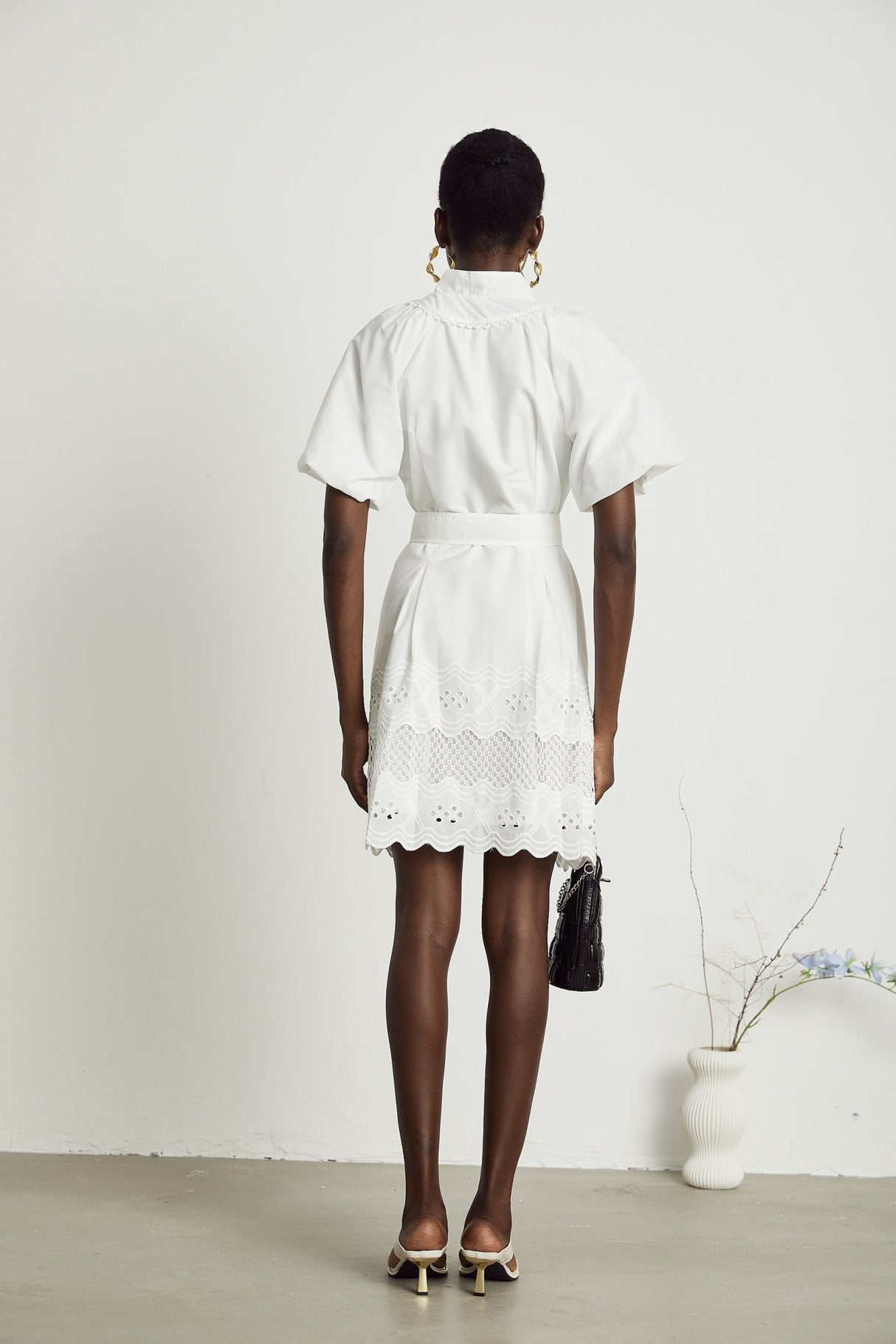 Faith Mini Dress - V - neck - Short sleeves - Cut - out detailing - Belted waist