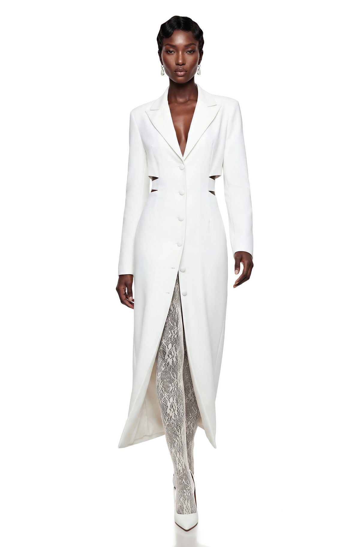 Fanny White Blazer Midi Dress with CutOuts