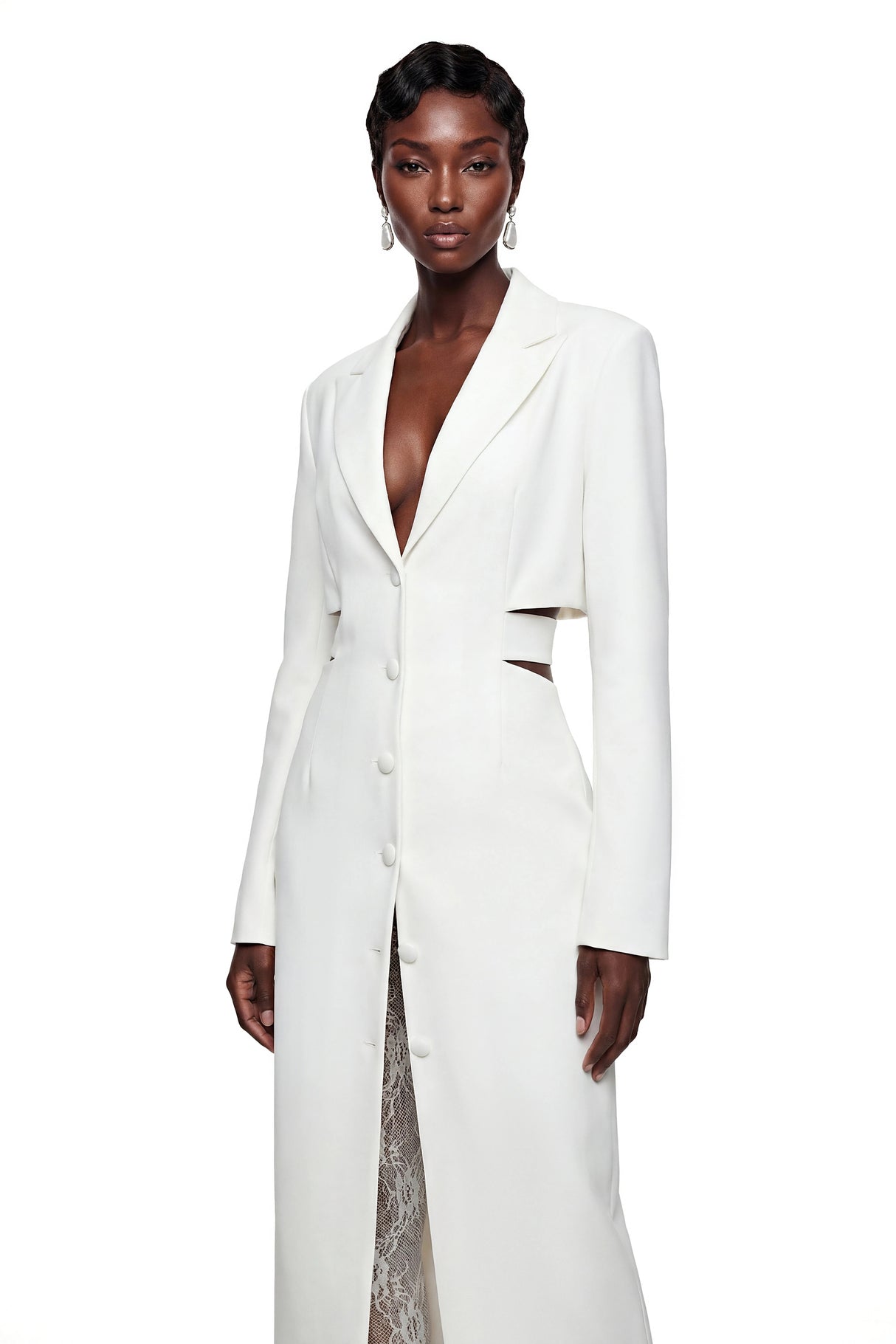 Fanny White Blazer Midi Dress with CutOuts