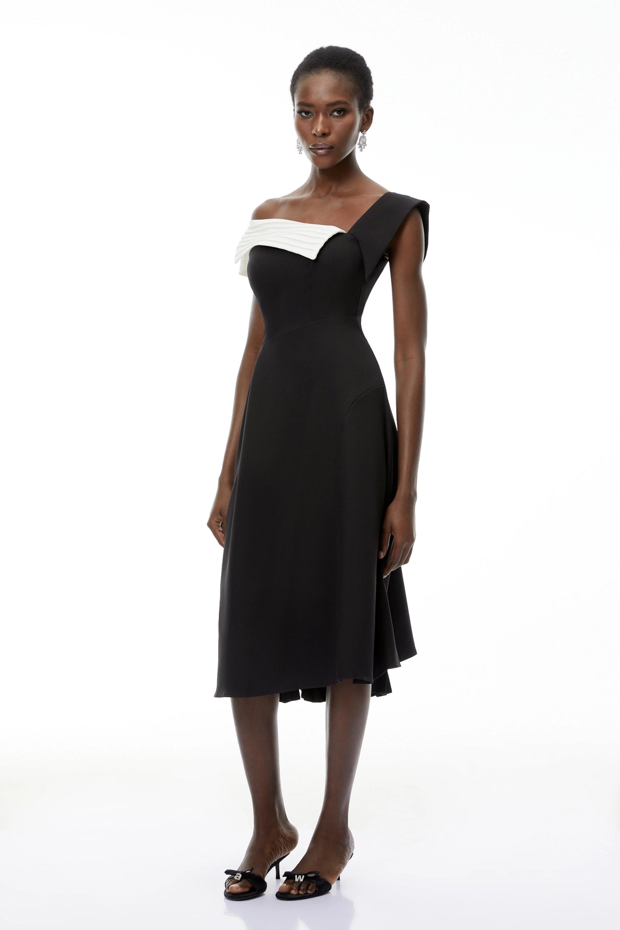 Faustine Black Asymmetrical Color Block Midi Dress