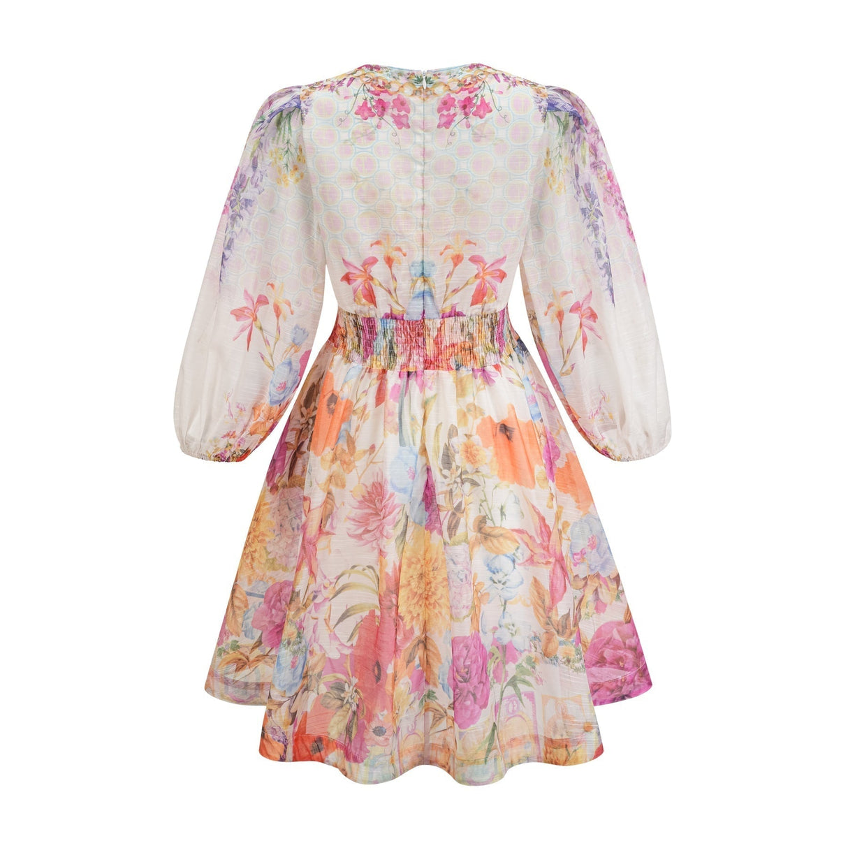 Federica Floral Mini Dress - V Neck - Flared Skirt - Short Sleeves