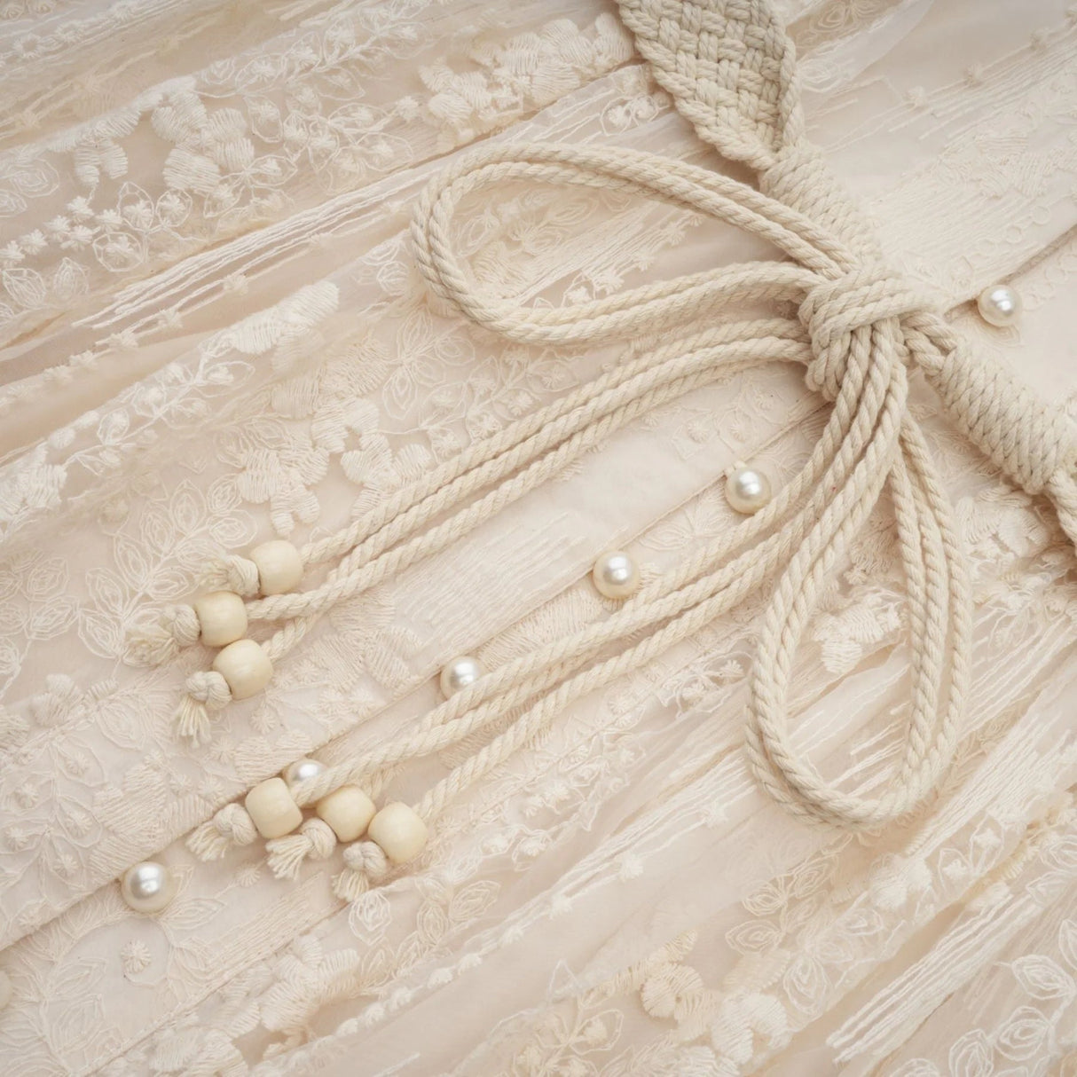 Federica Midi Dress Neutrals Lace - Embroidered & Belted