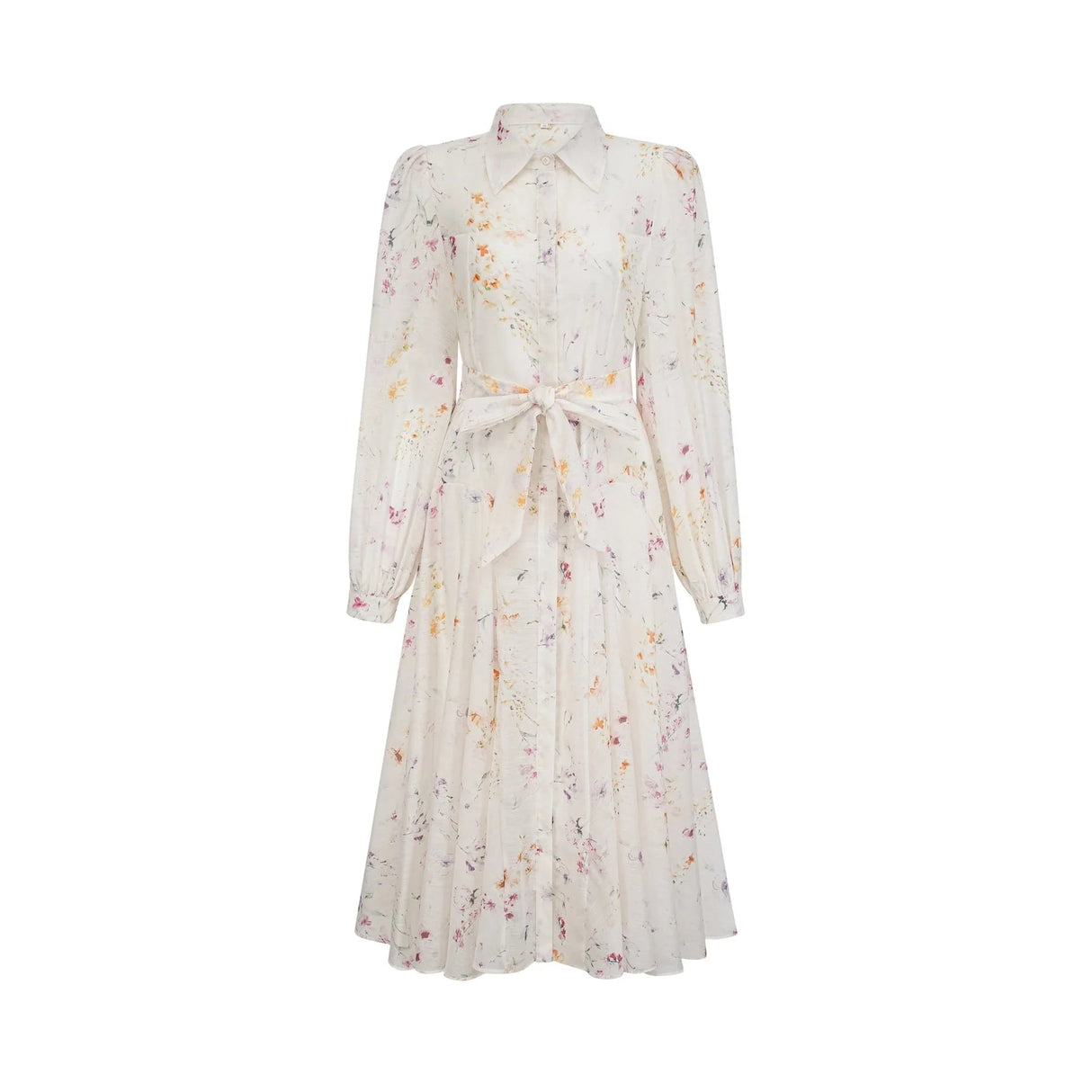 Federica Midi Dress White Floral Print Calf Length Button Fastening