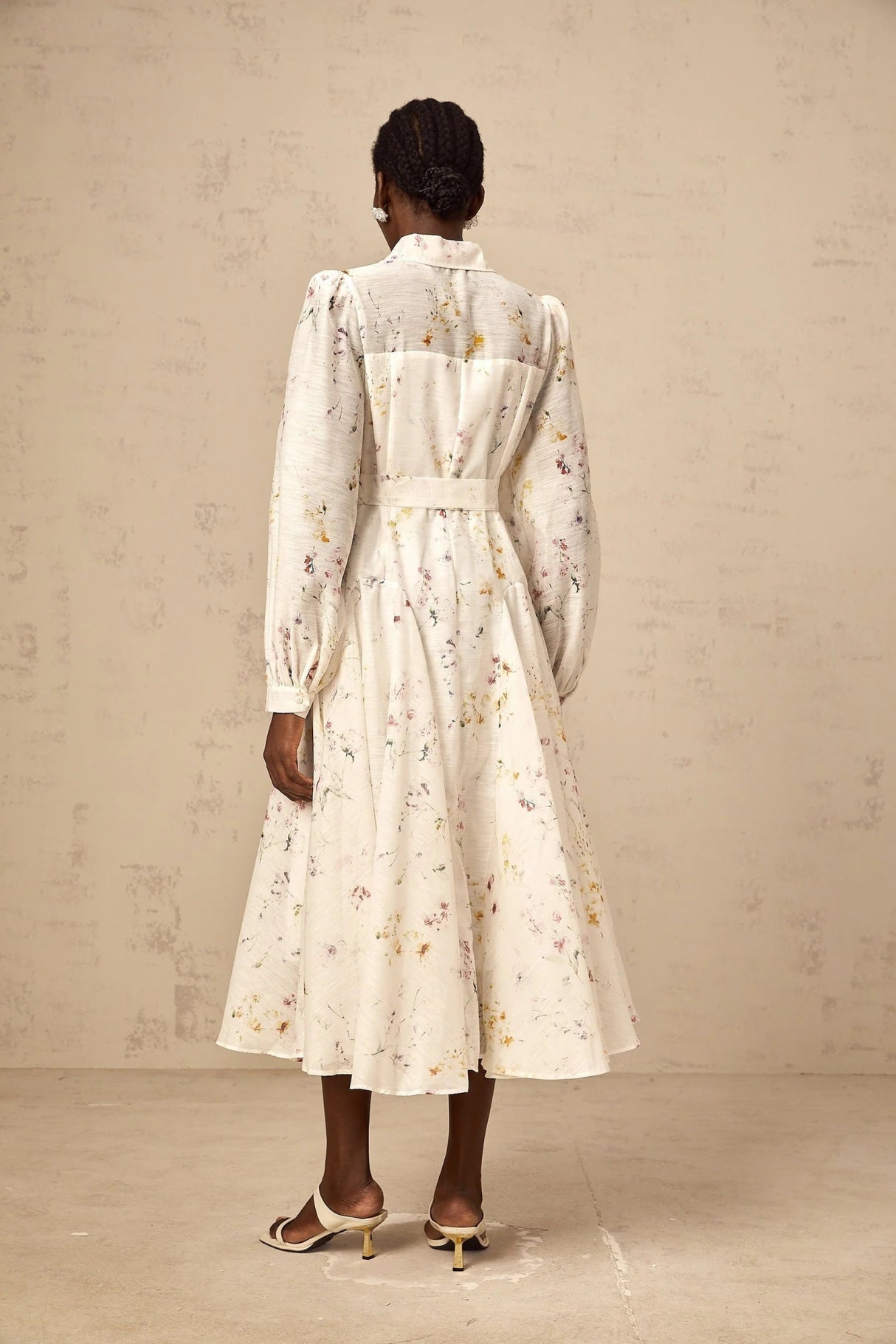 Federica Midi Dress White Floral Print Calf Length Button Fastening