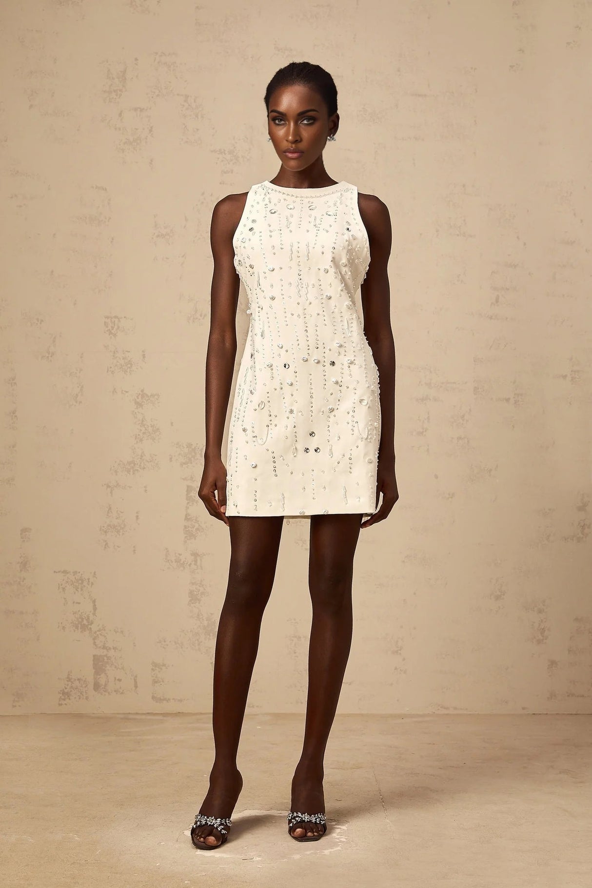 Federica Mini Dress Embellished Crystal Pearls & Sequins White