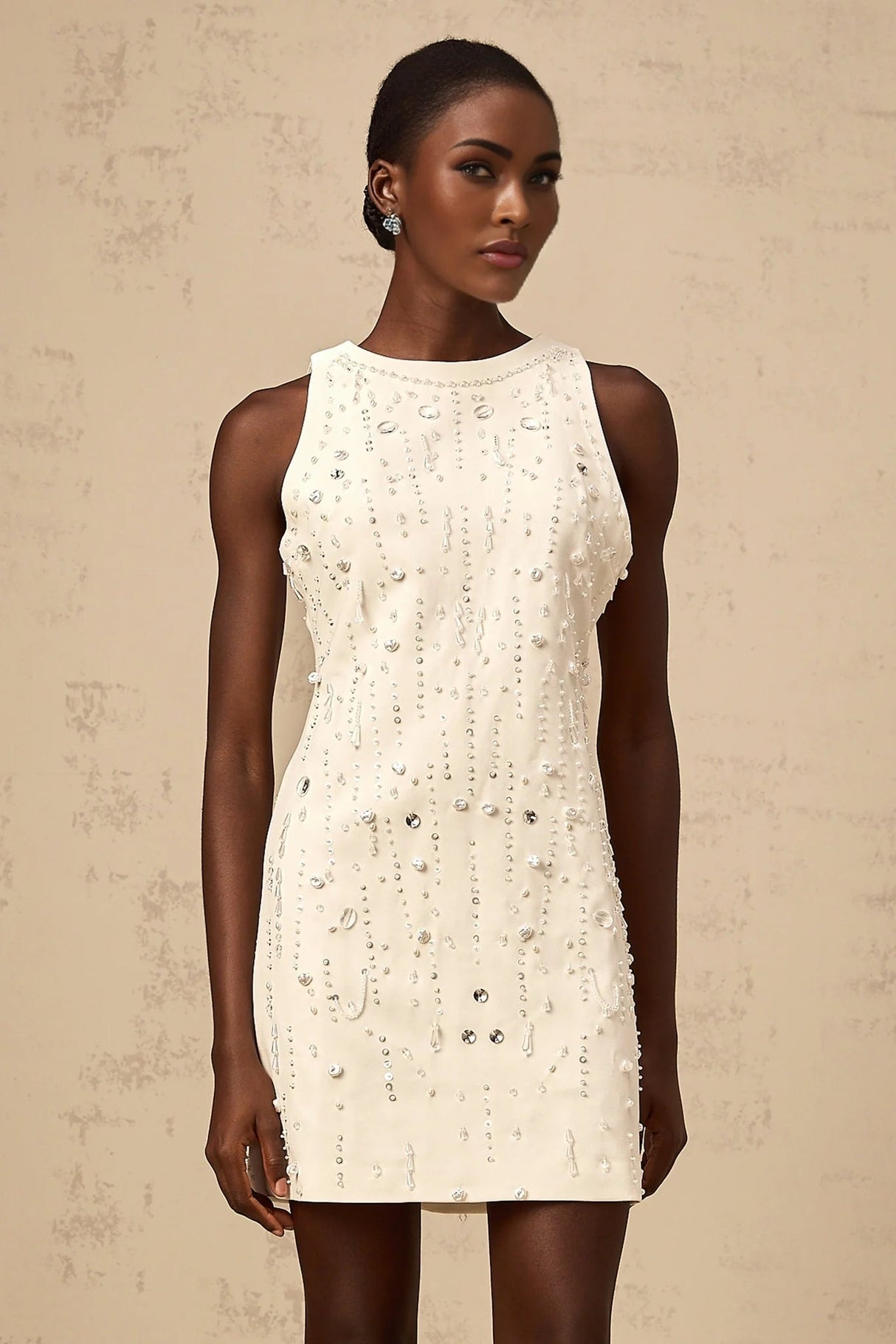 Federica Mini Dress Embellished Crystal Pearls & Sequins White