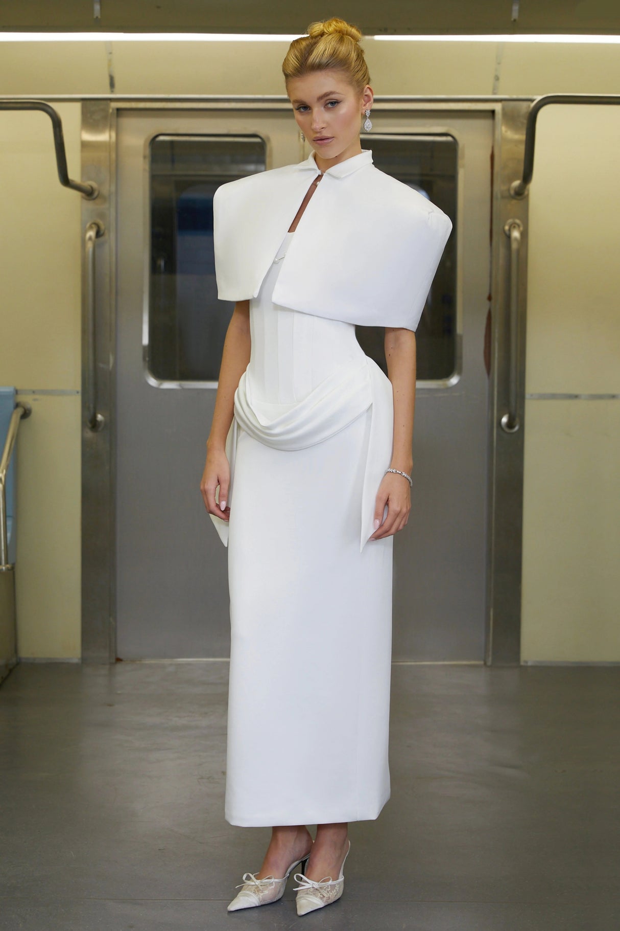 Felice White Structured Cape Corset Dress Set