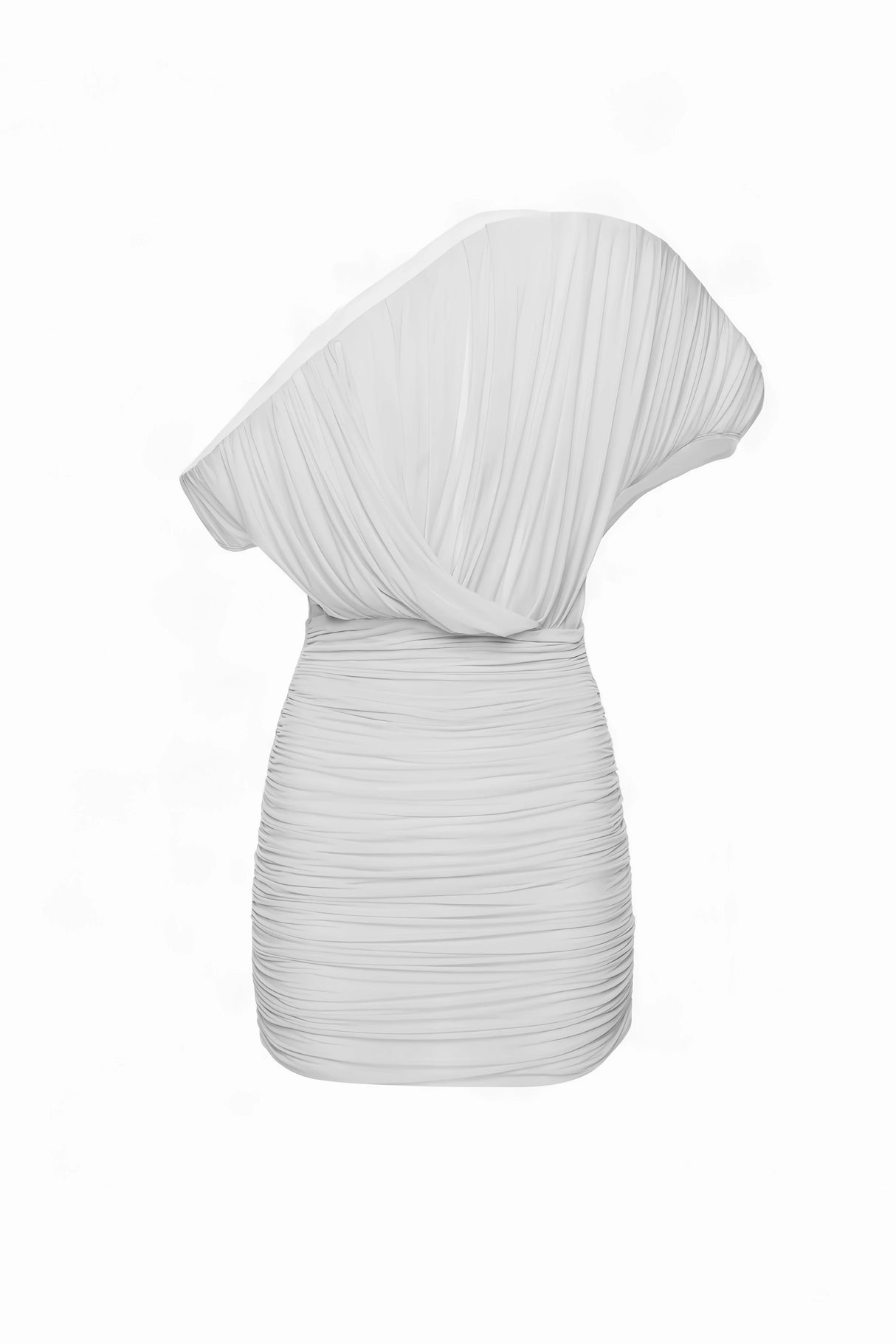 Felicia Cream White Asymmetrical Ruched Mini Dress