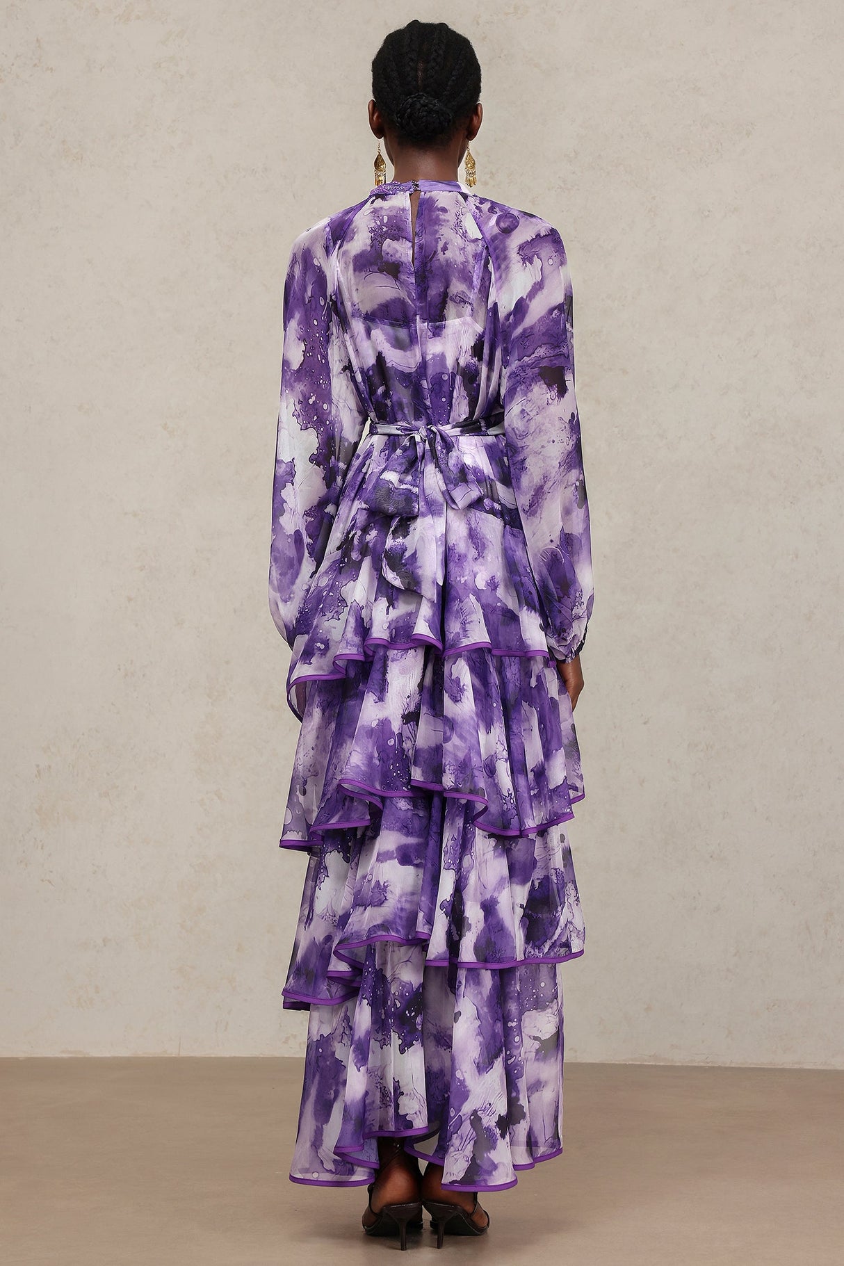 Felicity Purple Floral Lace Long Sleeve Layered Skirt Dress