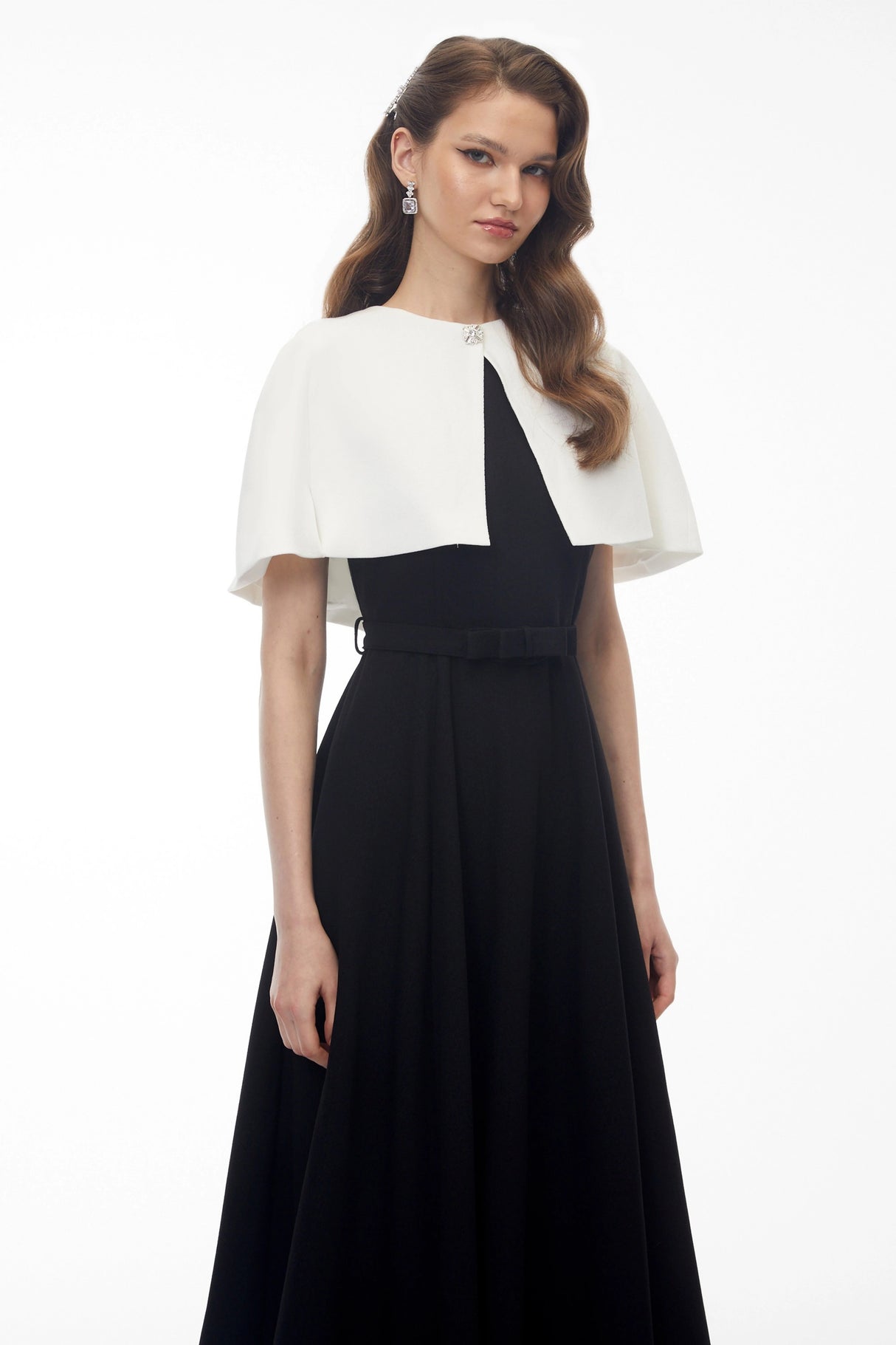 Felismina Black Color Block Cape Midi Dress