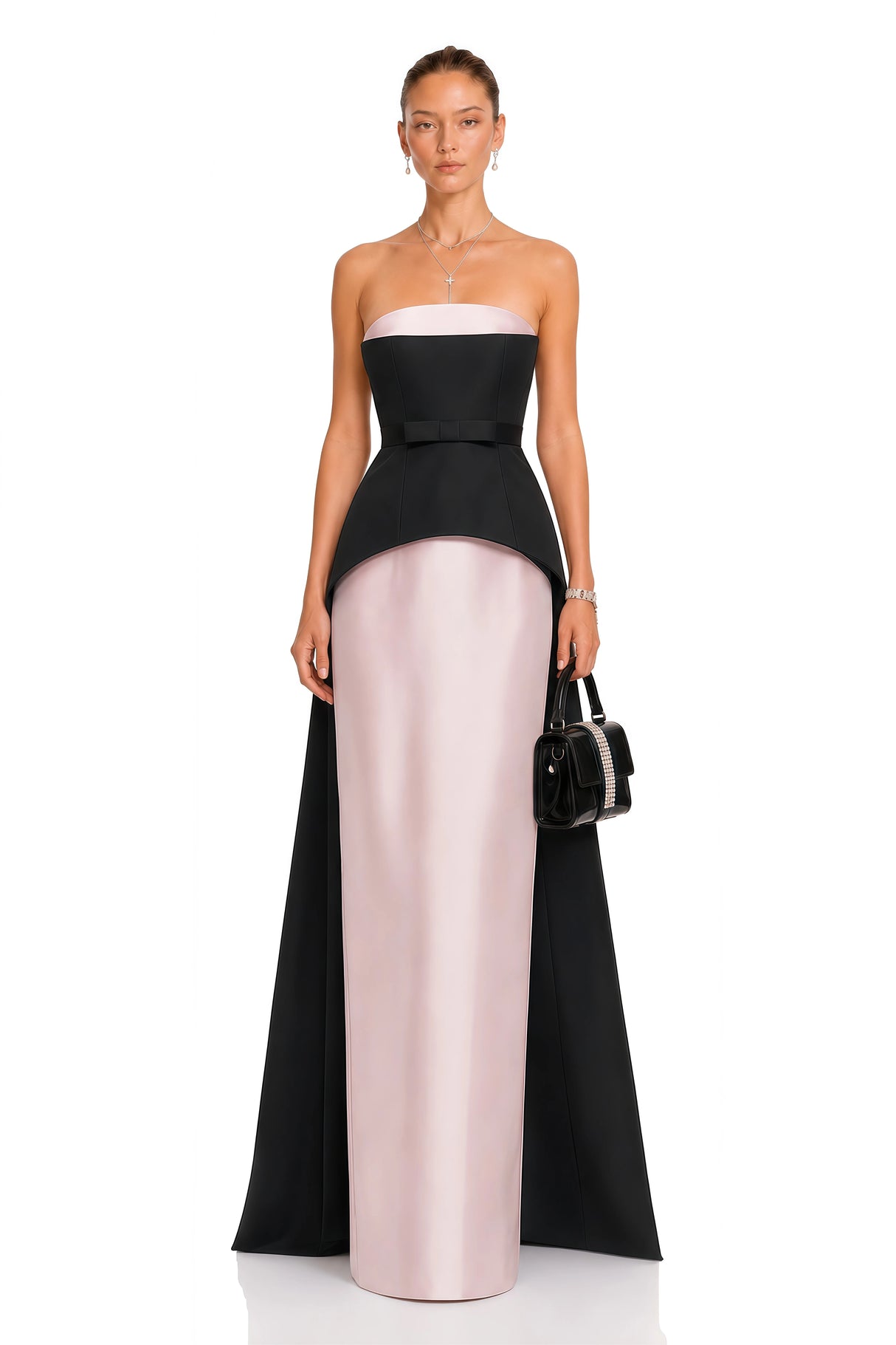 Felismina Pink Color Block Satin Maxi Dress Set