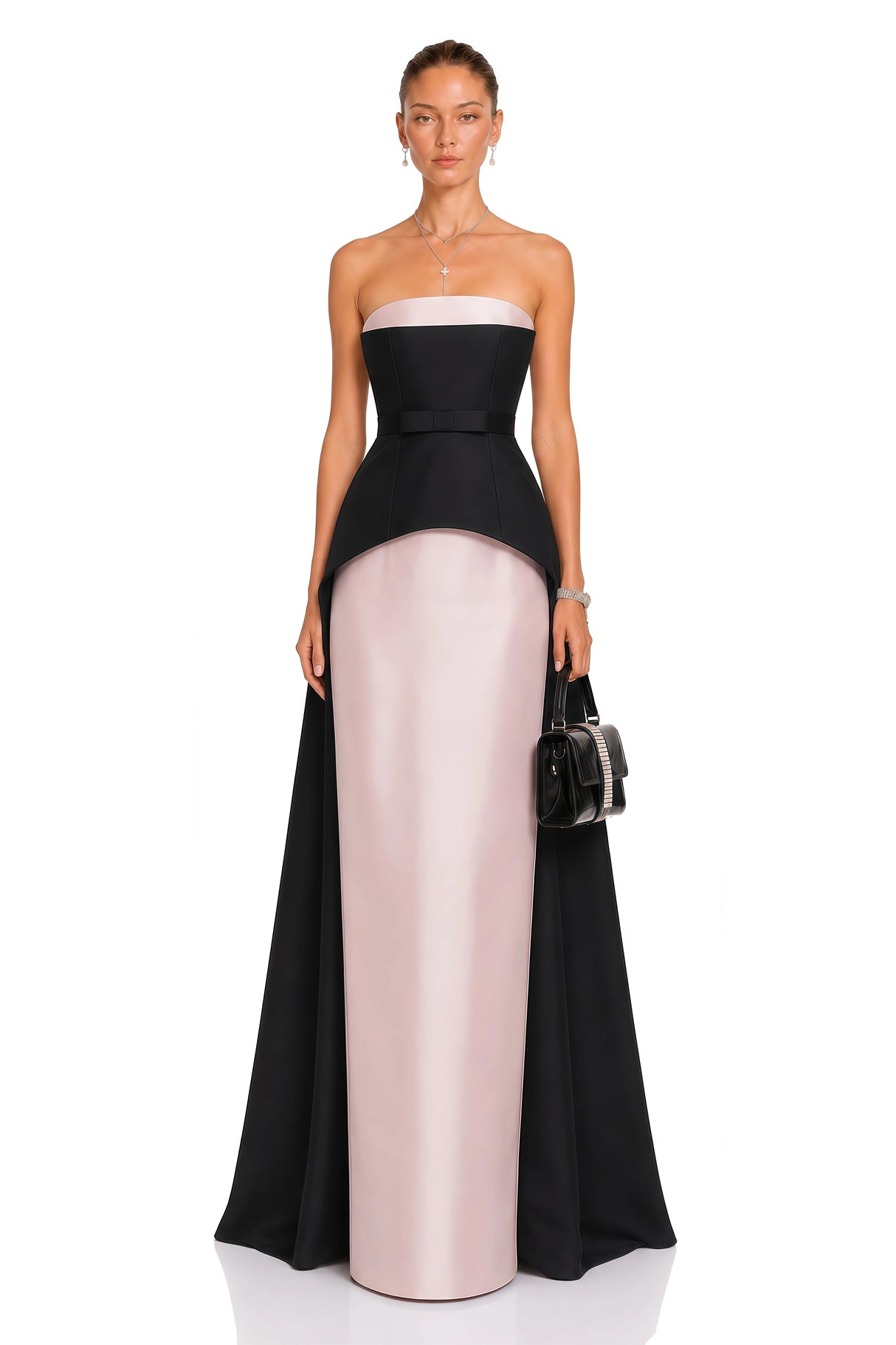 Felismina Pink Color Block Satin Maxi Dress Set