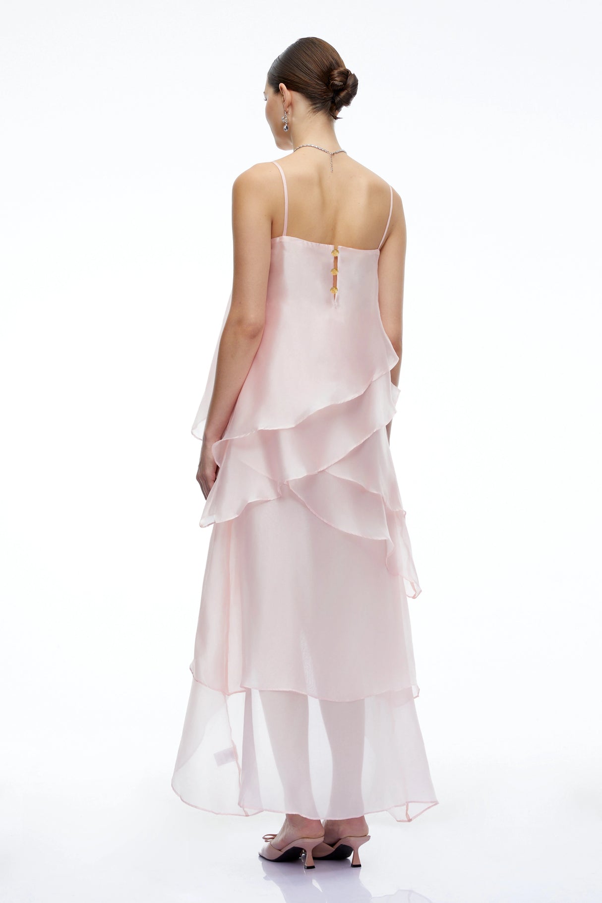 Fenella Pink Tiered Halterneck Midi Dress