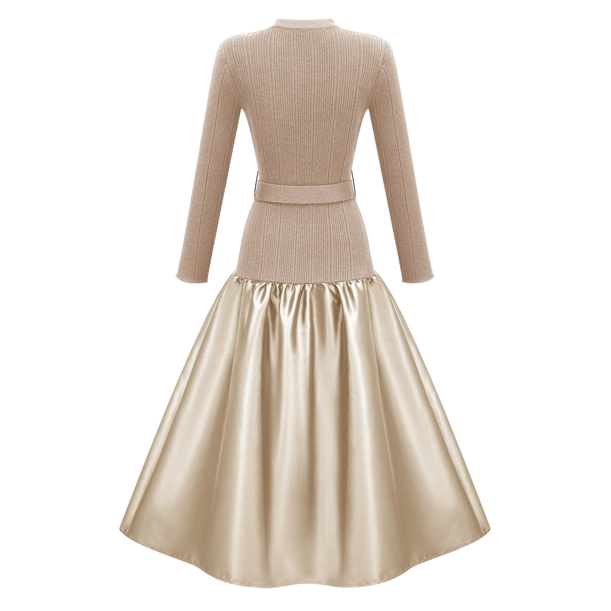Fern Gold Satin Panel Knit Midi Dress