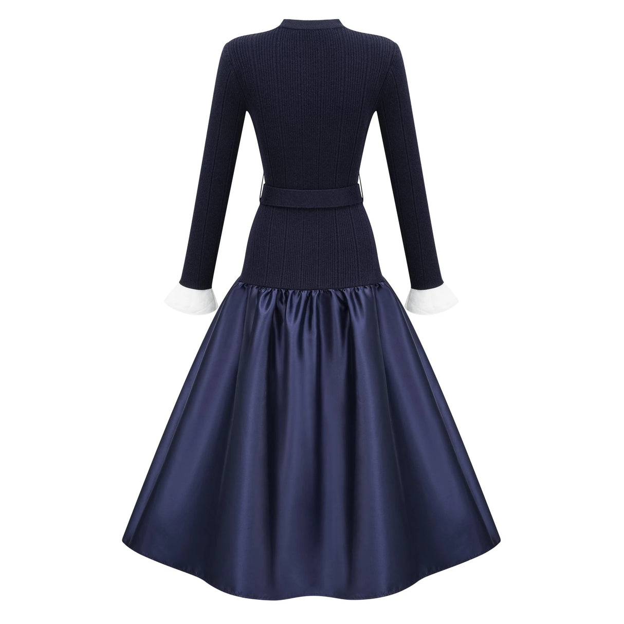 Fern Navy Blue Satin Panel Knit Midi Dress