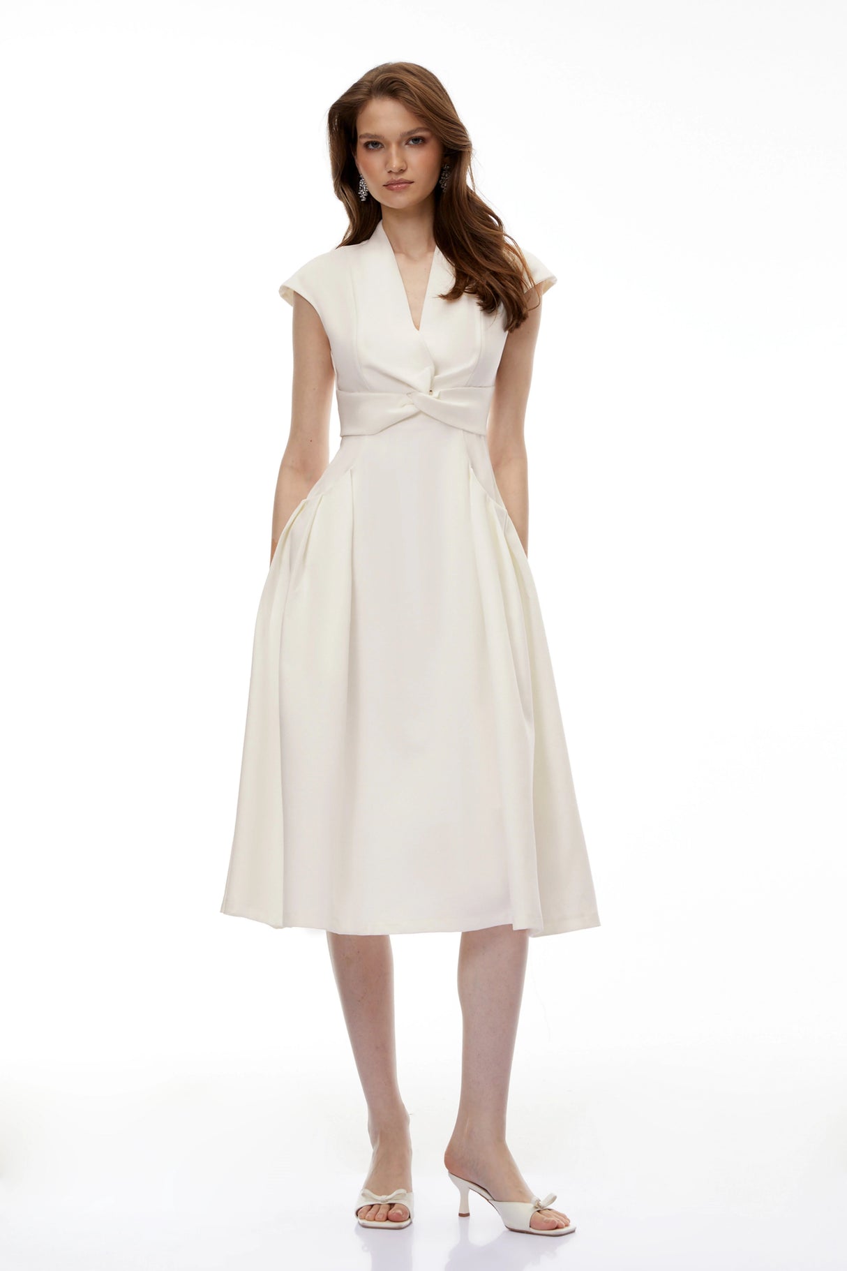 Fevronia White Sleeveless Twist Front Midi Dress