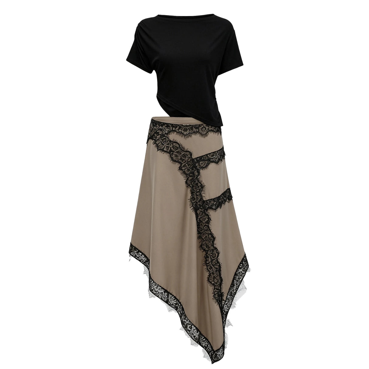 Fiamma Black Gathered Lace Panel Maxi Dress